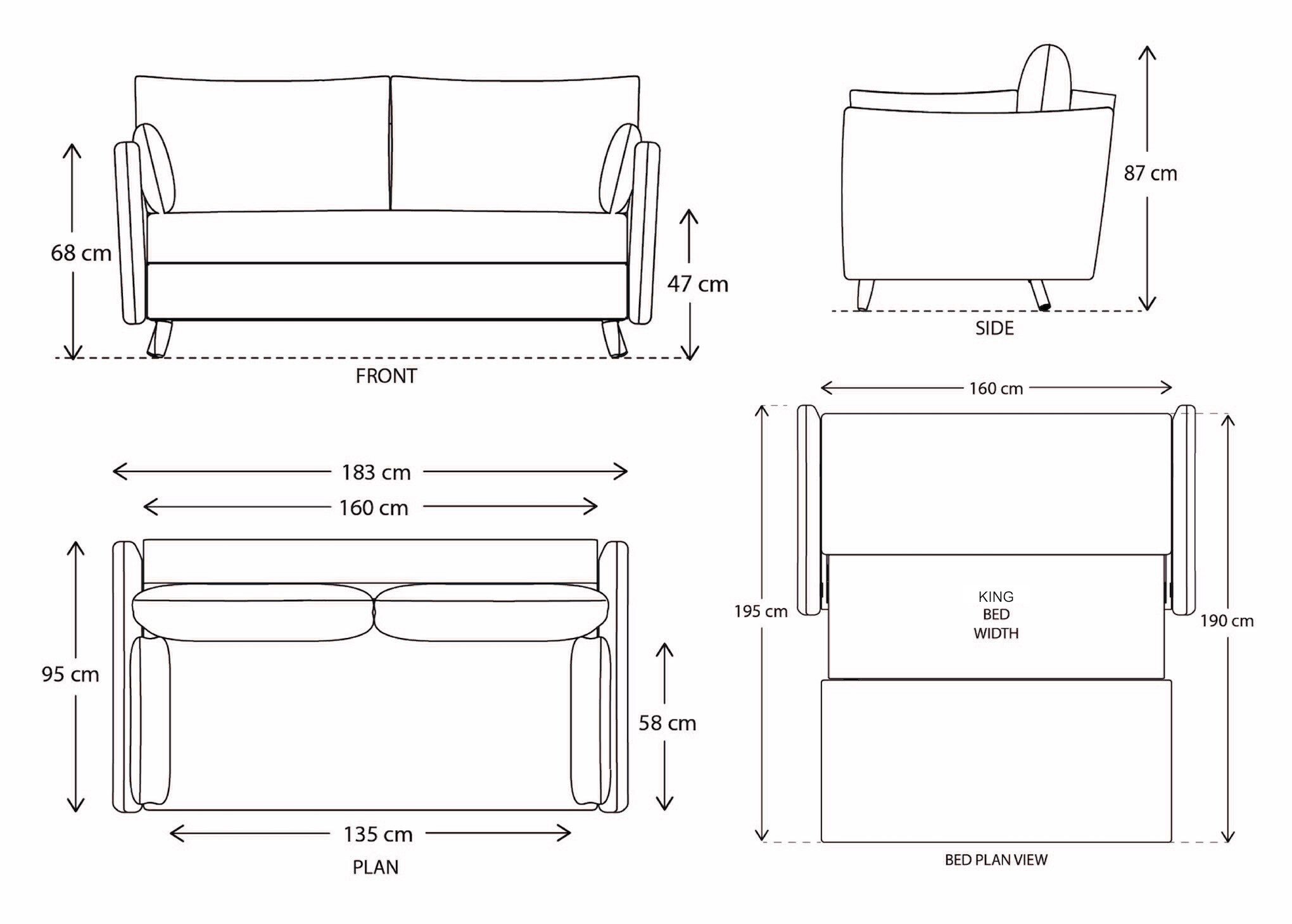 sofa bed dimensions