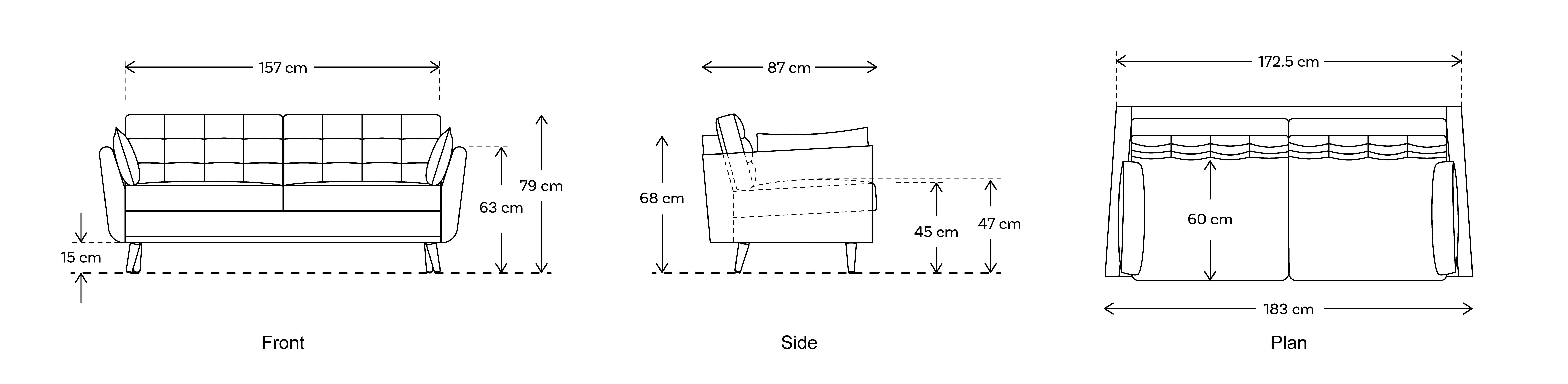 Model 02 2 Seater Sofa Dimensions Drawing