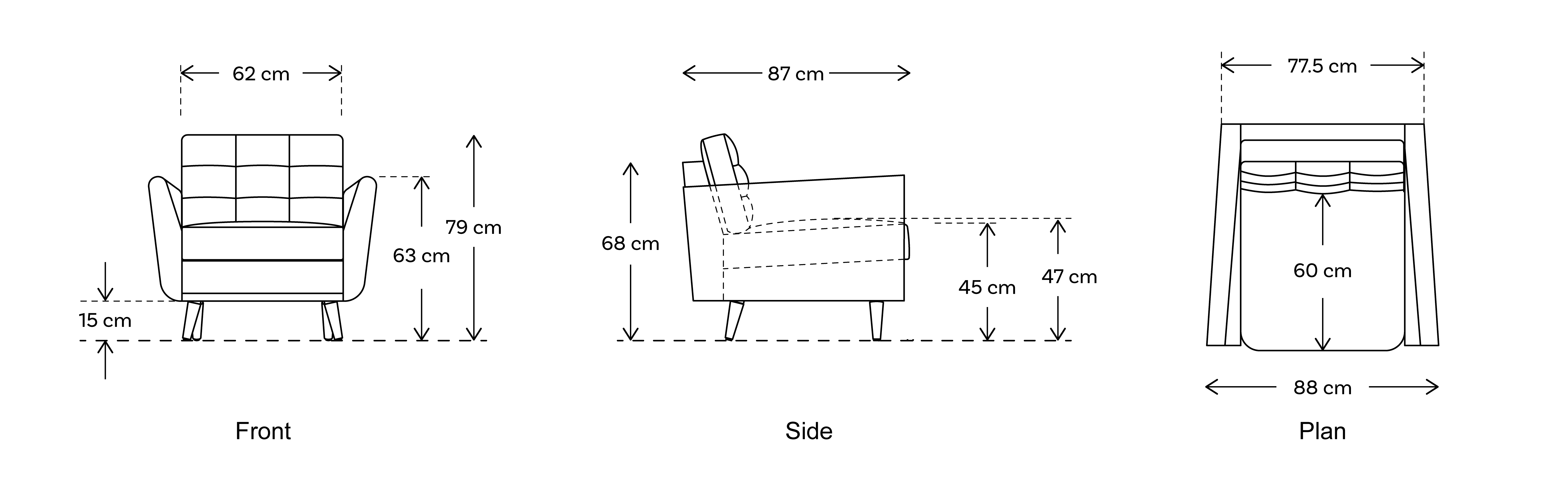 chaise sofa dimensions