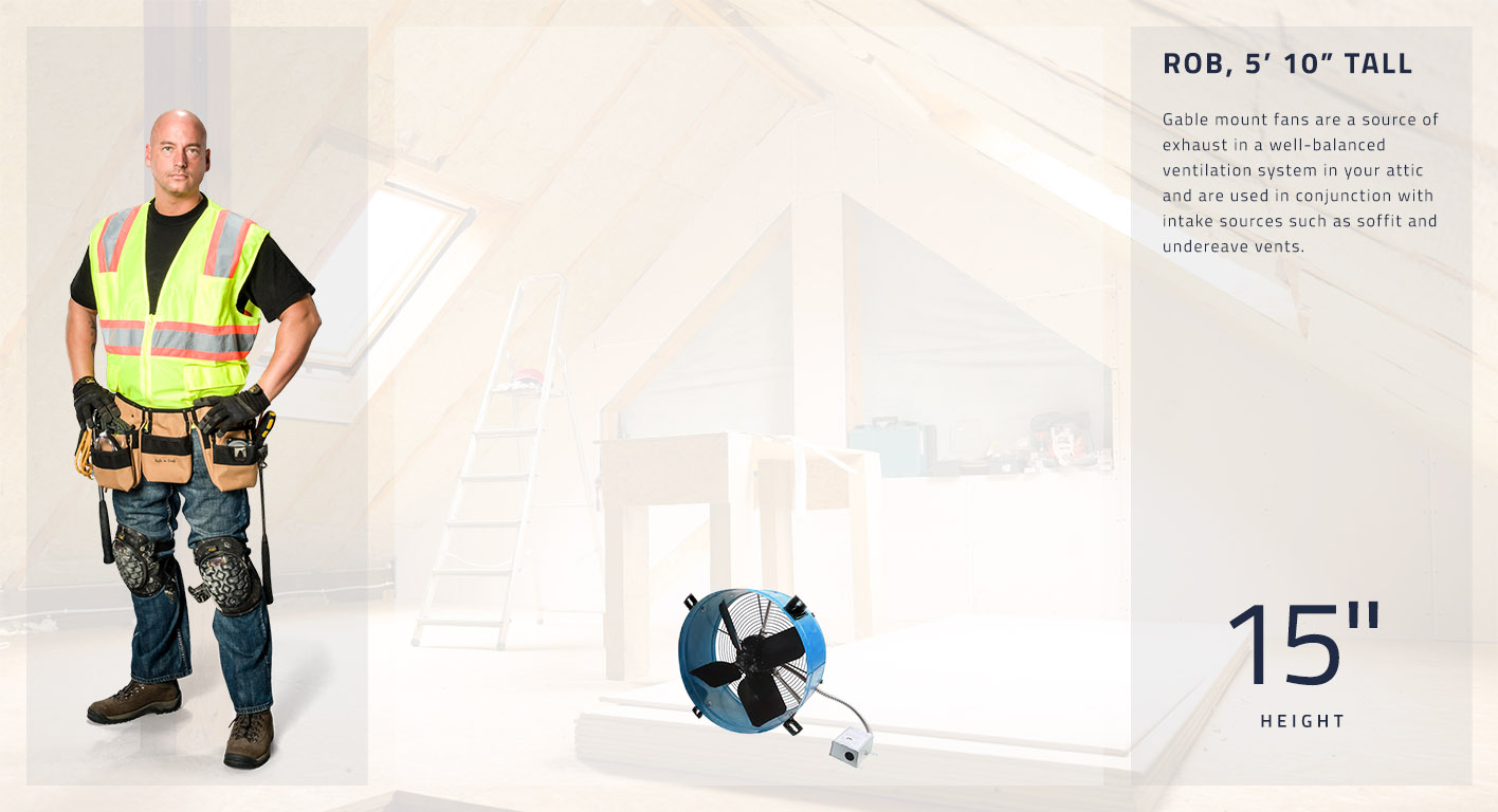 Gable mount fans are a source of exhaust in a well-balanced ventilation system in your attic and are used in conjunction with intake sources such as soffit and undereave vents. These gable fans are 15 inches in diameter.