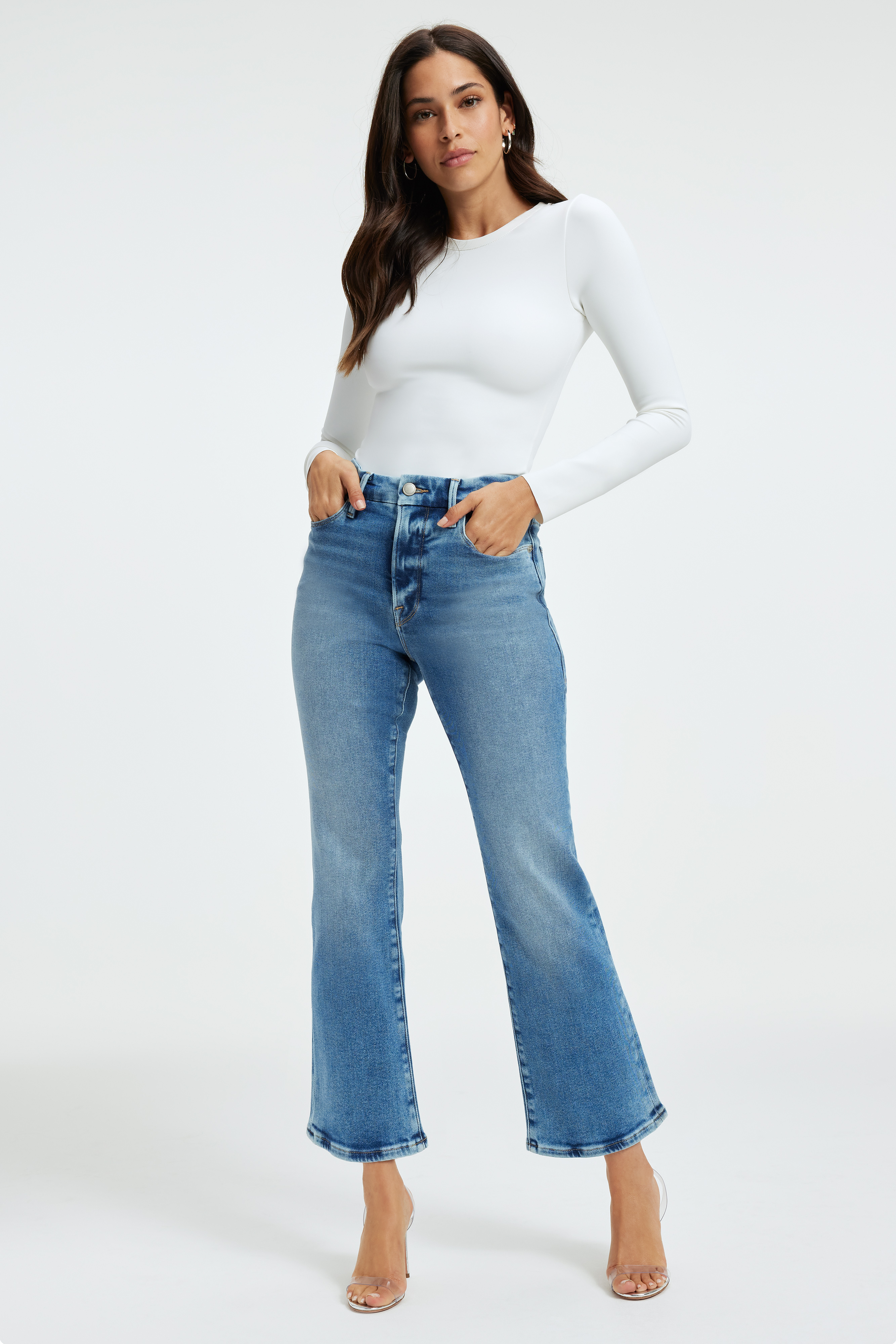 Styled with GOOD LEGS CROPPED MINI BOOTCUT JEANS | INDIGO350