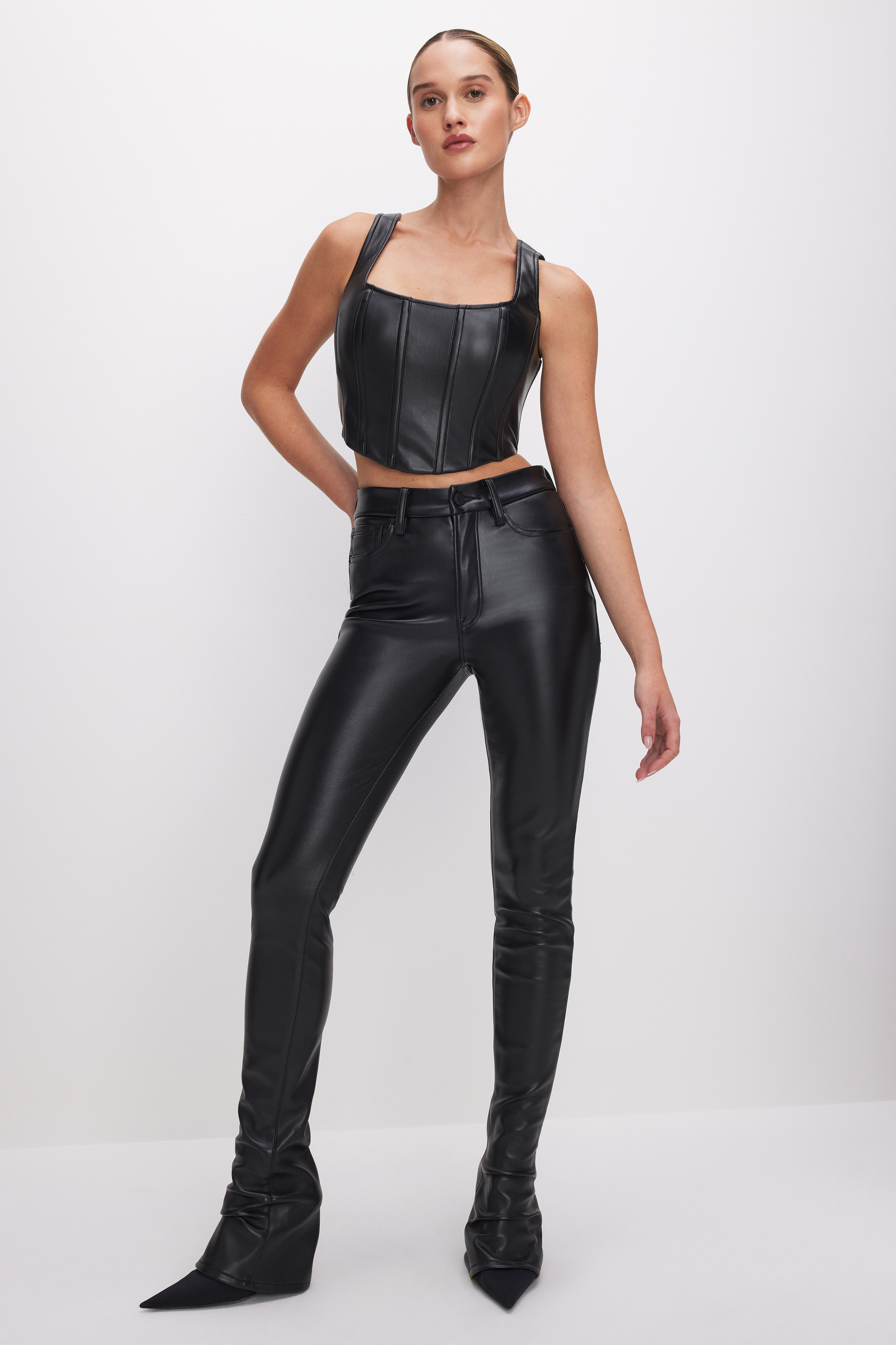 Styled with FAUX LEATHER CORSET | BLACK001