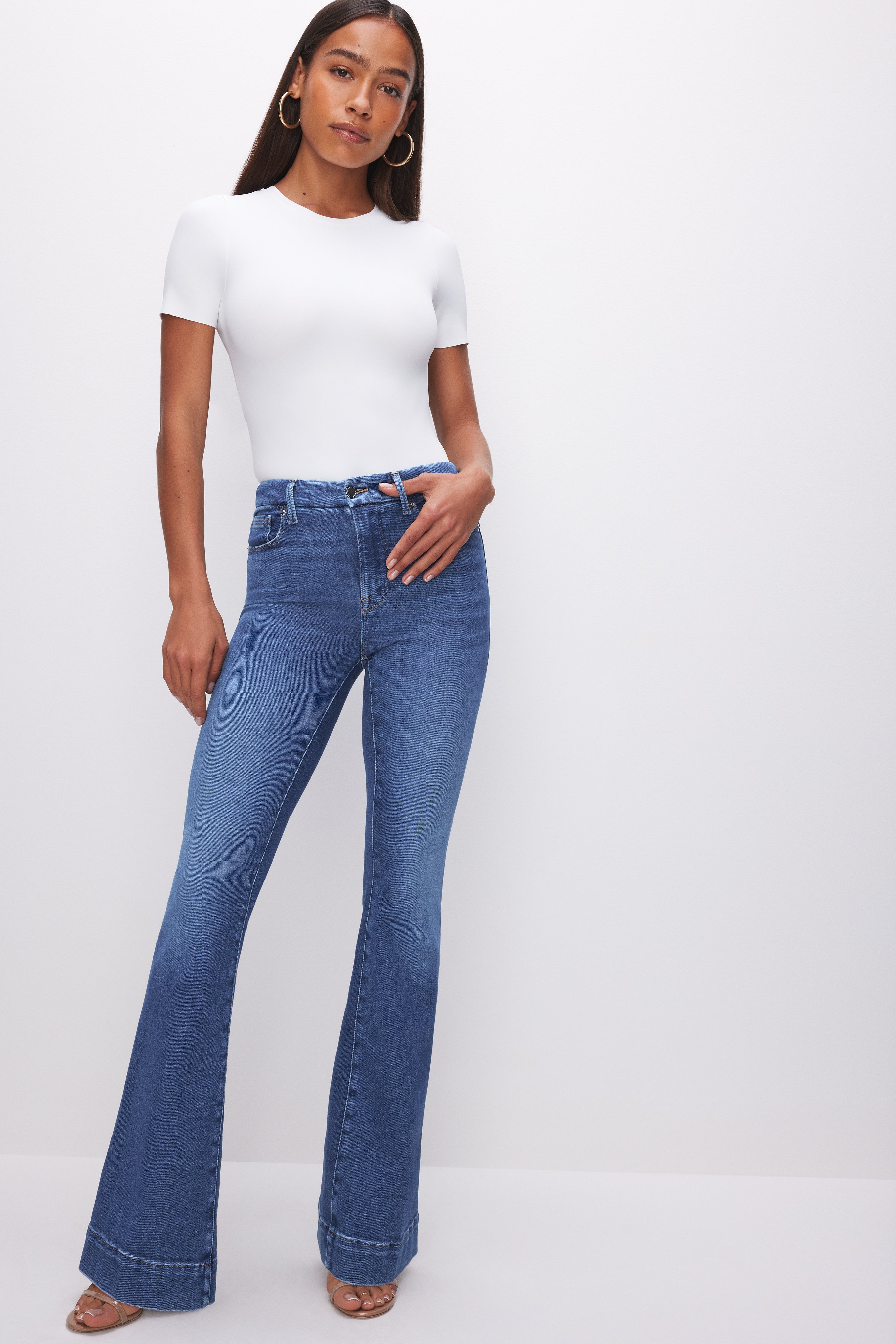 Styled with GOOD LEGS FLARE JEANS | BLUE843