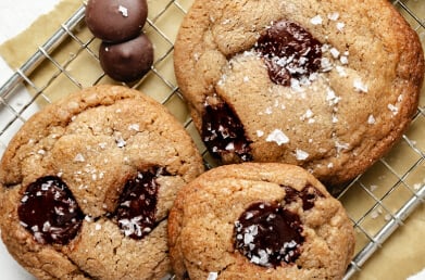 Chocolate chip cookies made with Navitas Organics Bittersweet Cacao Wafers