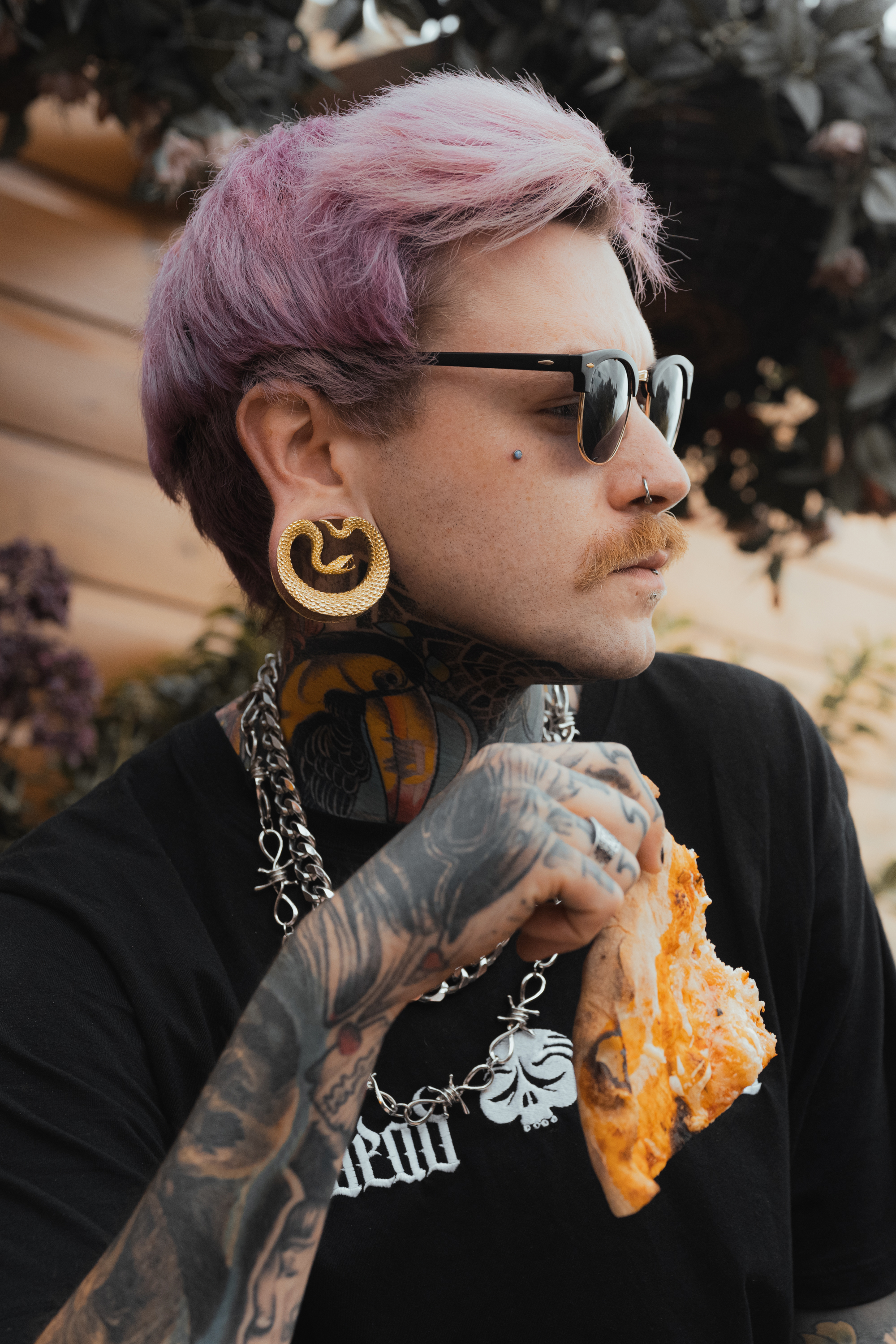 Guy wearing amazing  Gold Snake Saddle Metal Ear Gauge / Plug