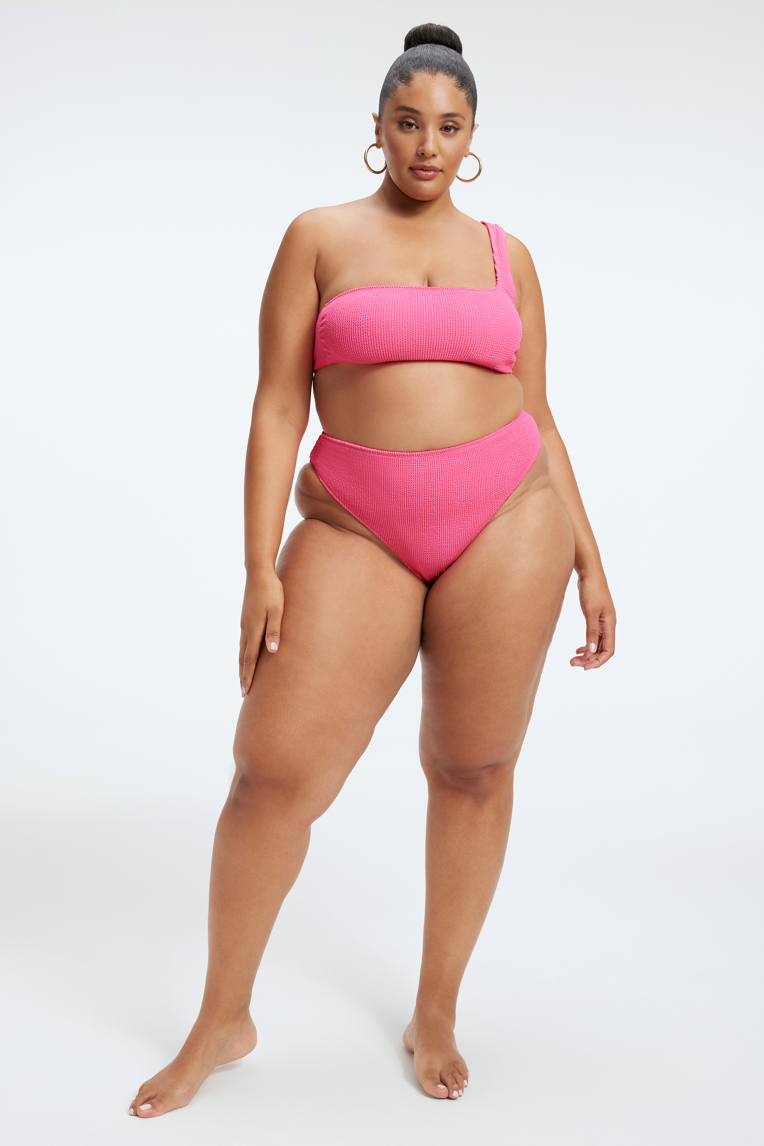 ALWAYS FITS GOOD WAIST CHEEKY BOTTOM in BRIGHTPINK001 styled with our ALWAYS FITS SHOULDER BIKINI TOP in BRIGHTPINK001, ALWAYS FITS TWIST BIKINI TOP in BRIGHTPINK001, or ALWAYS FITS SCOOP BIKINI TOP in BRIGHTPINK001