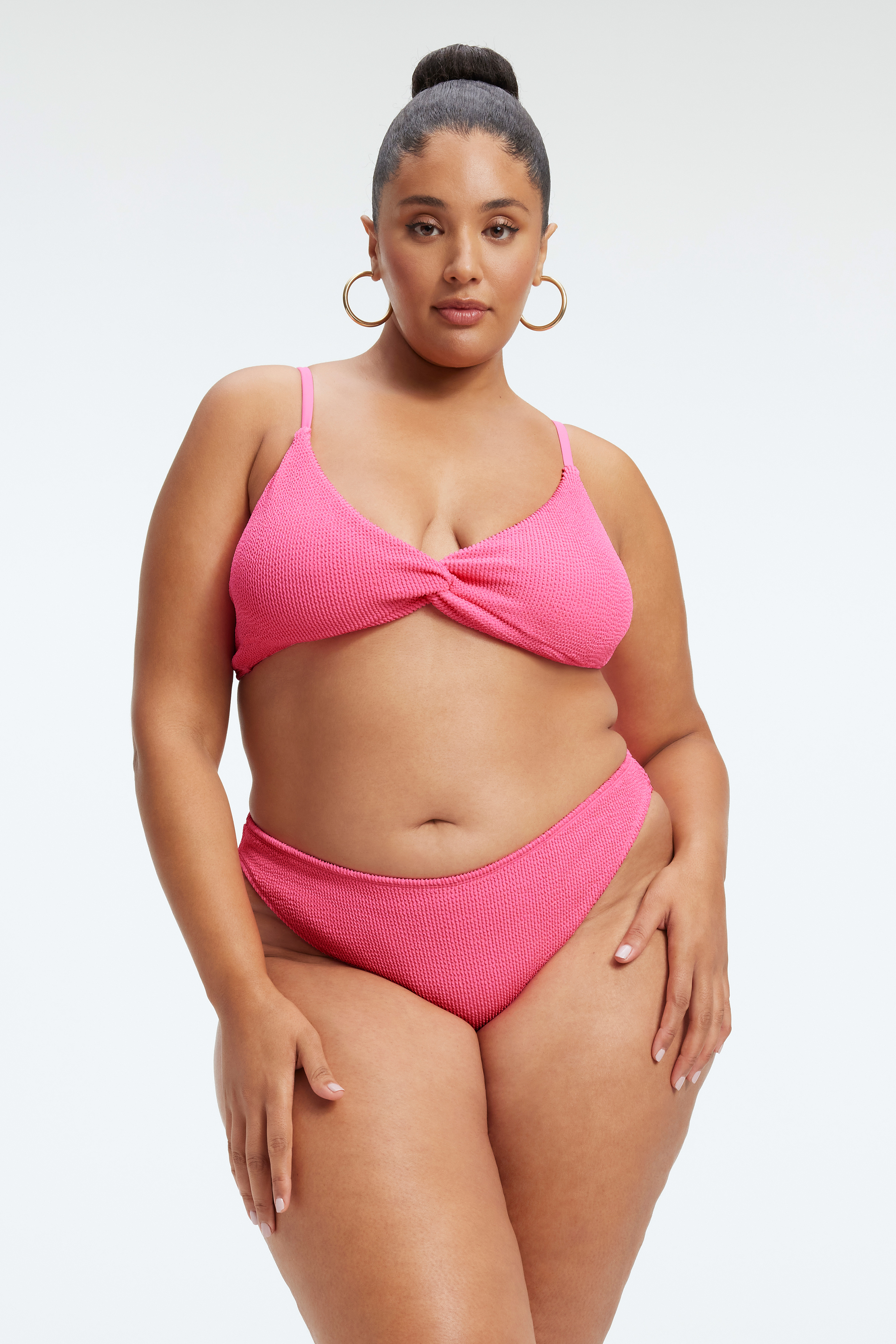 ALWAYS FITS TWIST BIKINI TOP in BRIGHTPINK001 styled with our ALWAYS FITS CHEEKY BIKINI BOTTOM in BRIGHTPINK001, ALWAYS FITS GOOD WAIST CHEEKY in BRIGHTPINK001, or ALWAYS FITS MINI SKIRT in BRIGHTPINK001
