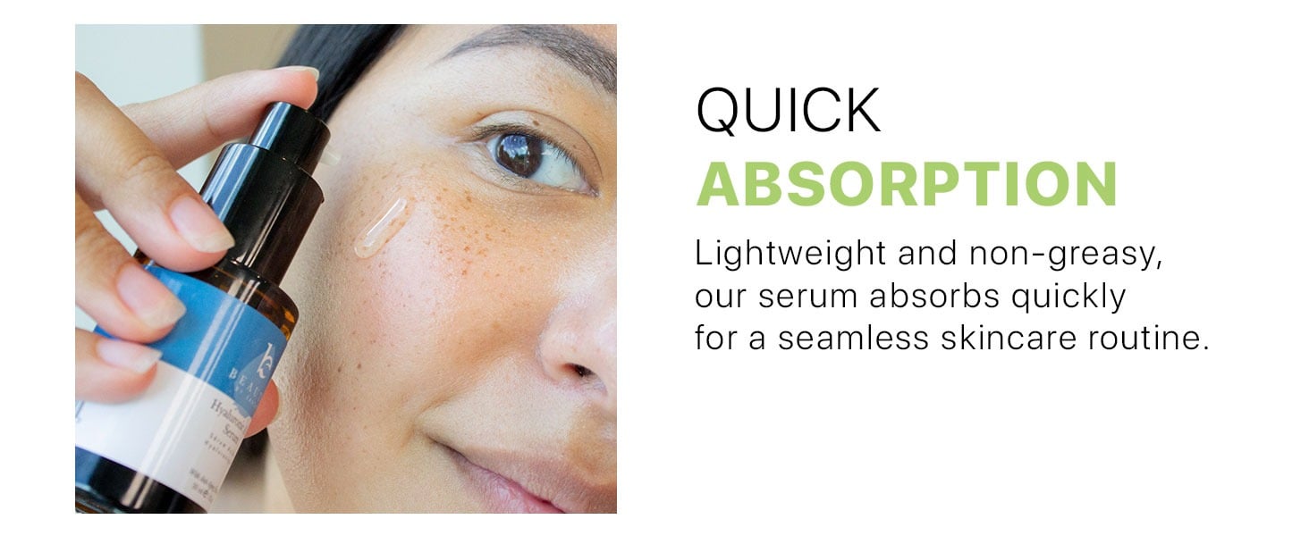 QUICK
ABSORPTION
Lightweight and non-greasy,
our serum absorbs quickly
for a seamless skincare routine.