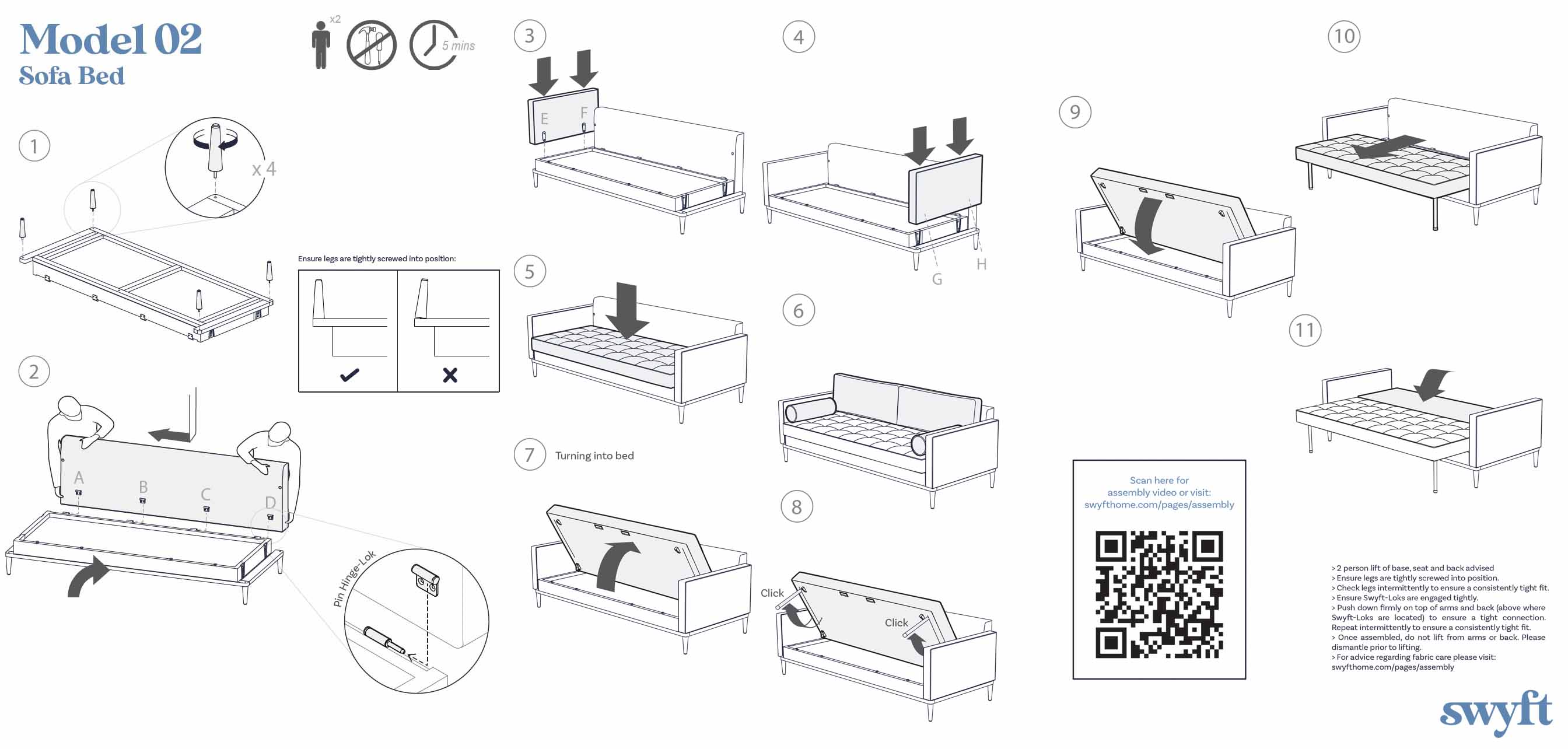 Couch Assembly Instructions.pdf Model 02 3 Seater Sofa Bed – Swyft