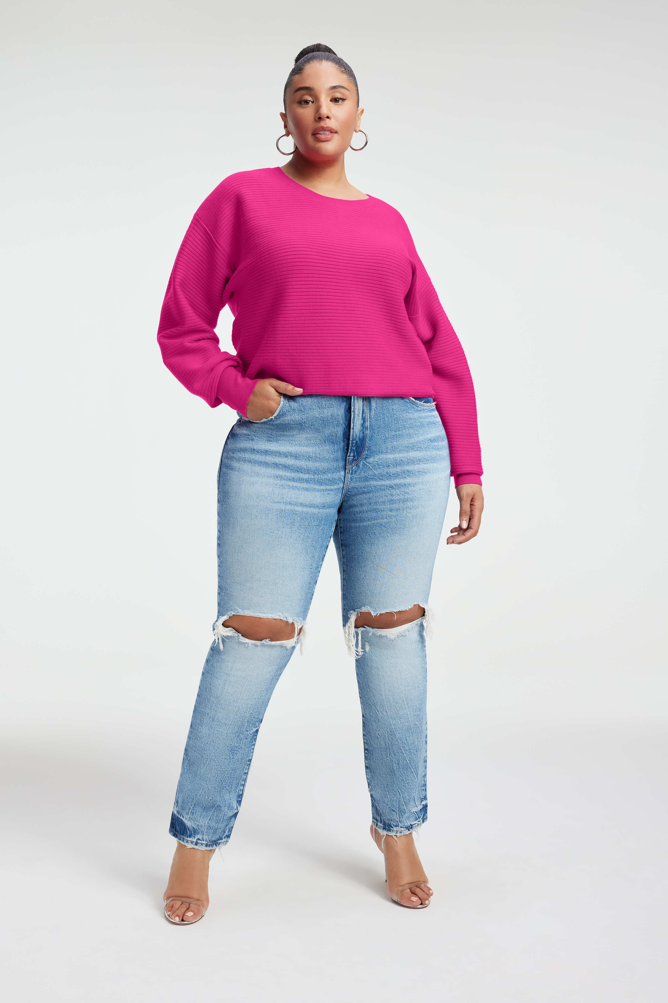 Styled with CREWNECK SWEATER | FUSCHIA PINK001