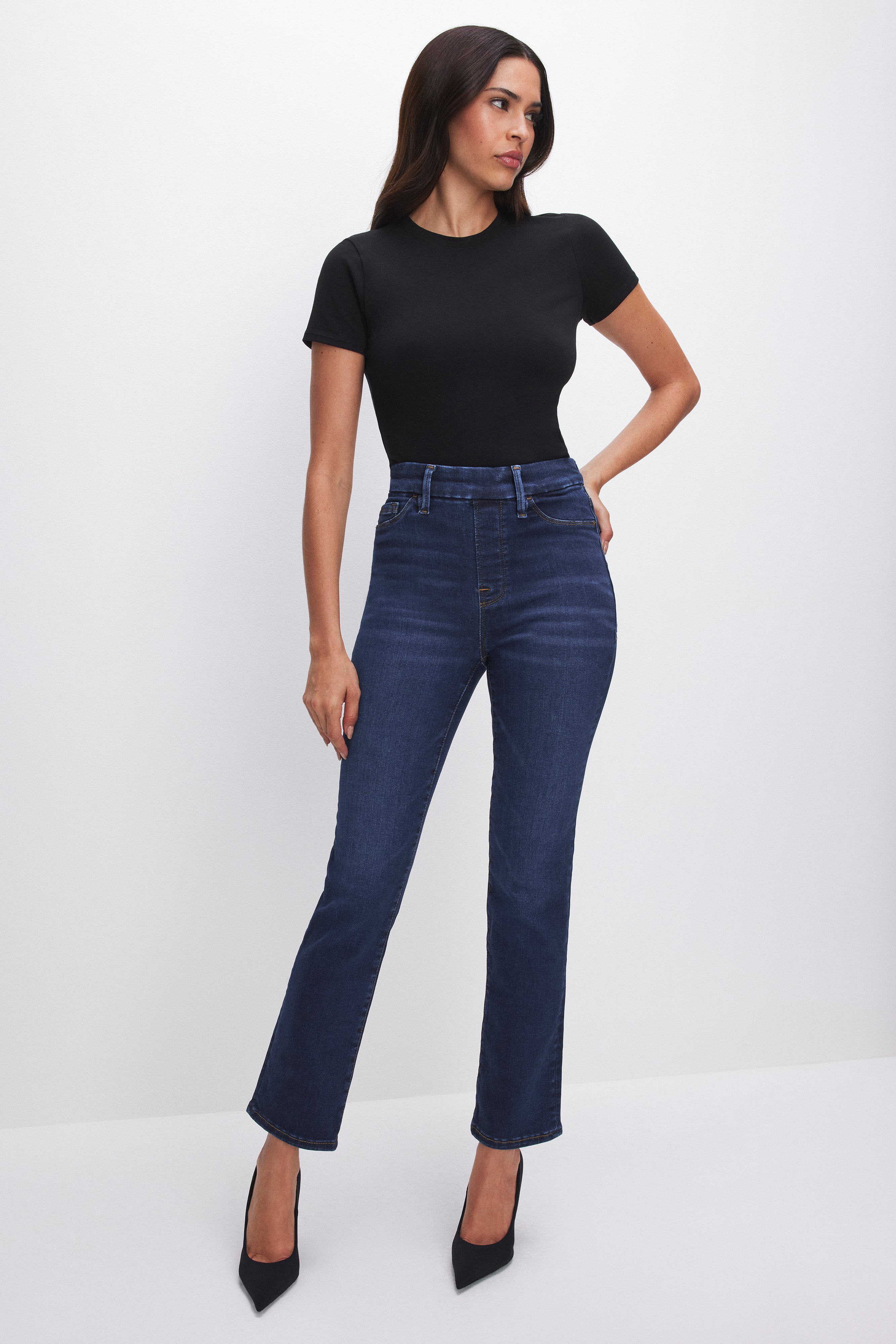Styled with POWER STRETCH PULL-ON STRAIGHT JEANS | INDIGO491