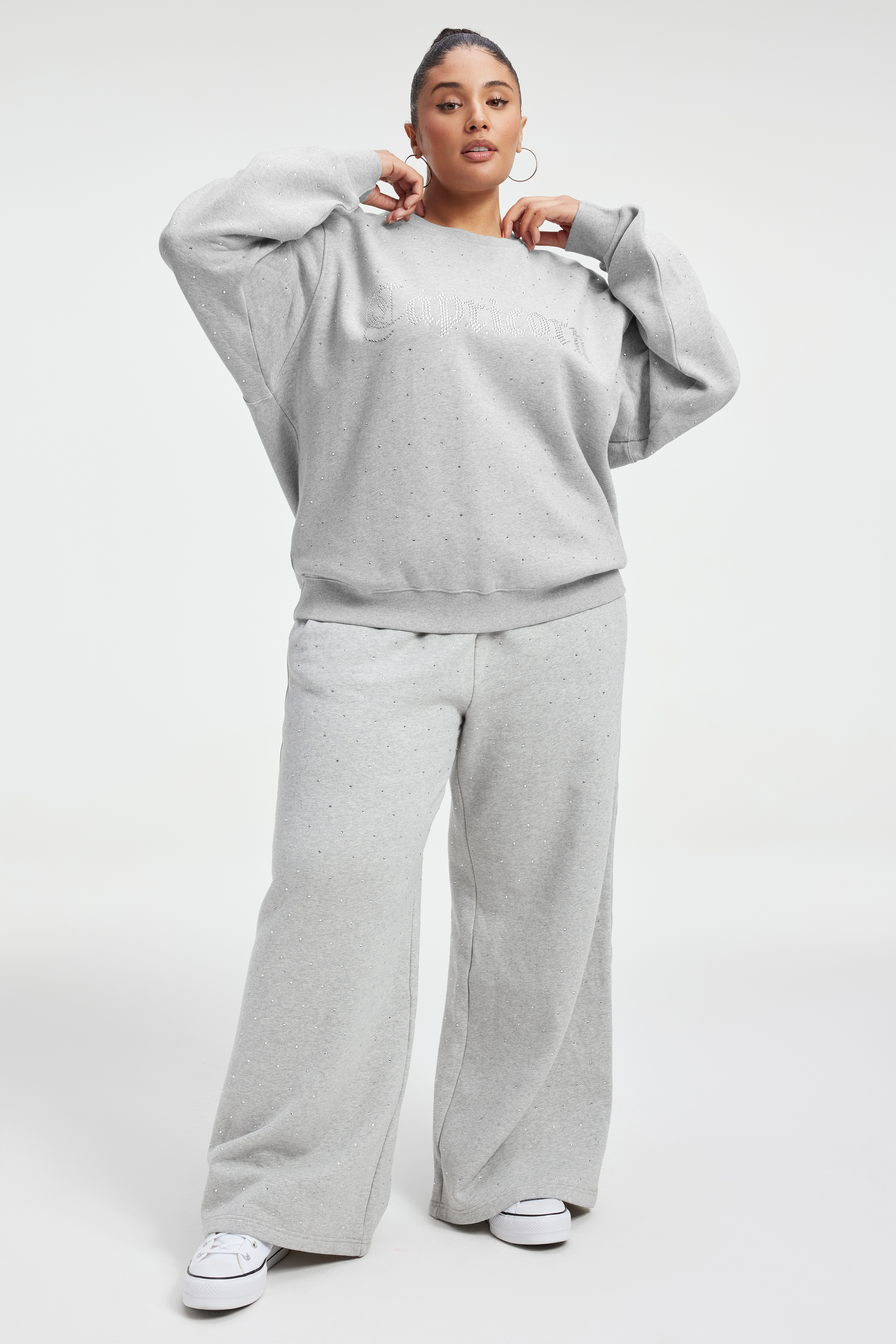 CAPRICORN BOYFRIEND SWEATSHIRT in CAPRICORN styled with our DIAMOND WIDE SWEATPANTS in HEATHER GREY001, CAPRICORN BOYFRIEND SWEATSHIRT in CAPRICORN, or DIAMOND WIDE SWEATPANTS in BLACK001