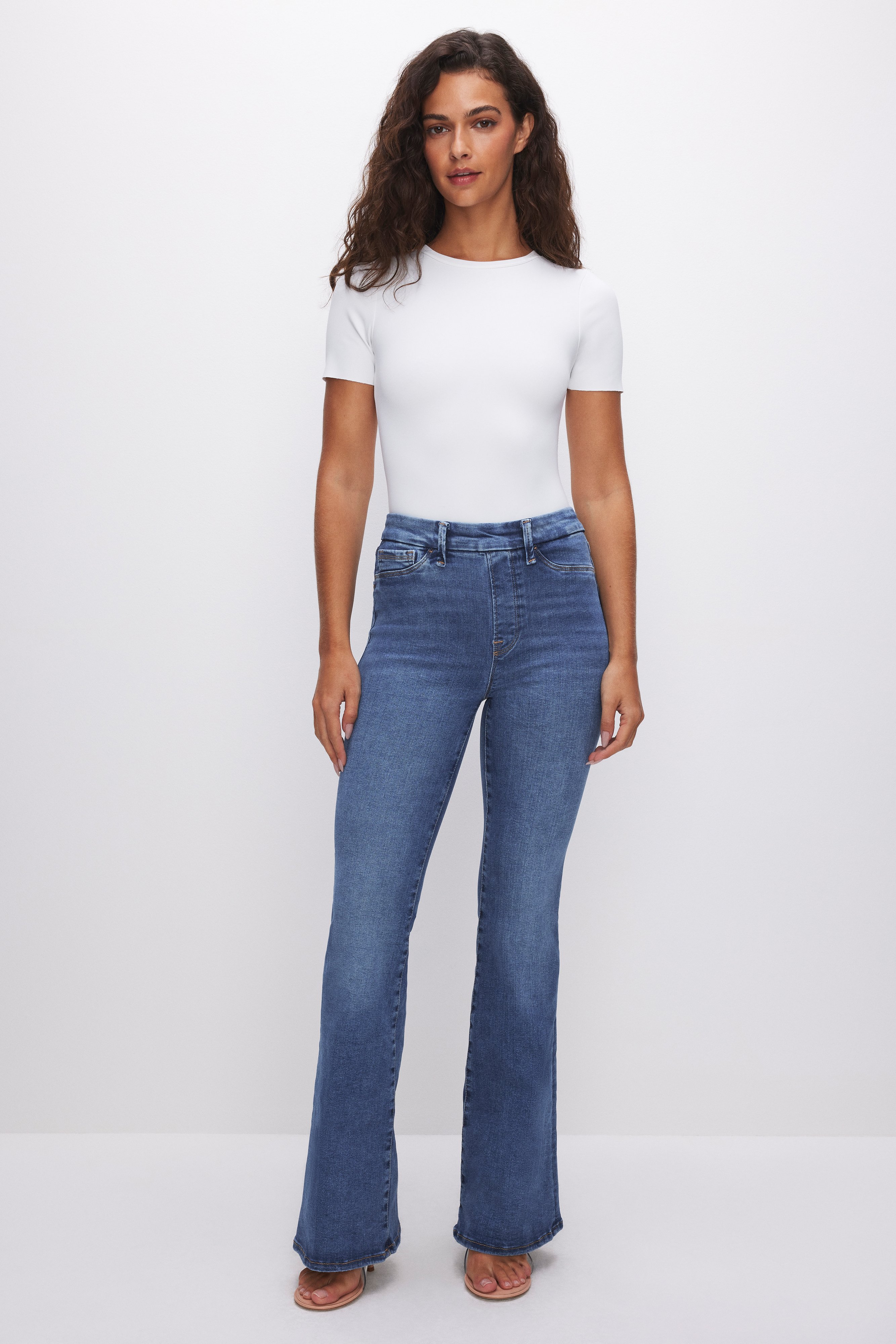 Styled with POWER STRETCH PULL-ON FLARE JEANS | INDIGO490