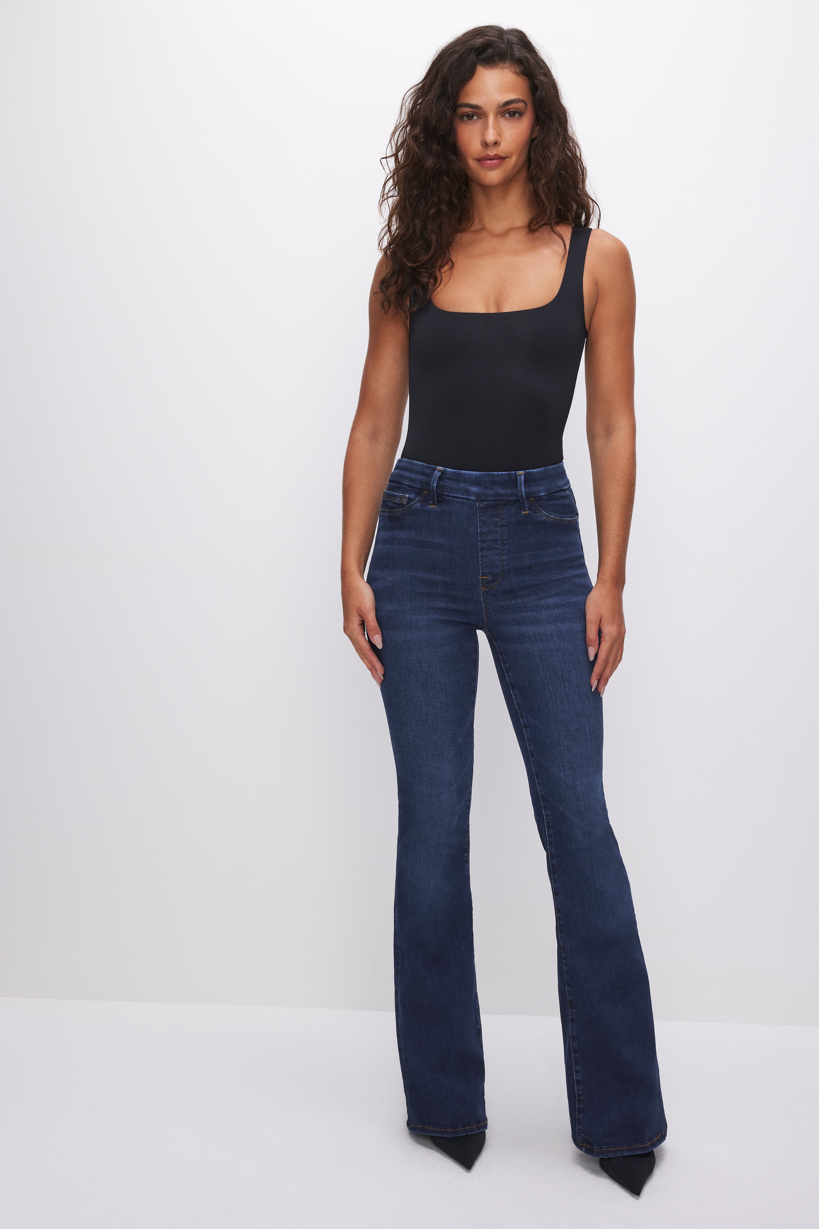 Styled with POWER STRETCH PULL-ON FLARE JEANS | INDIGO491