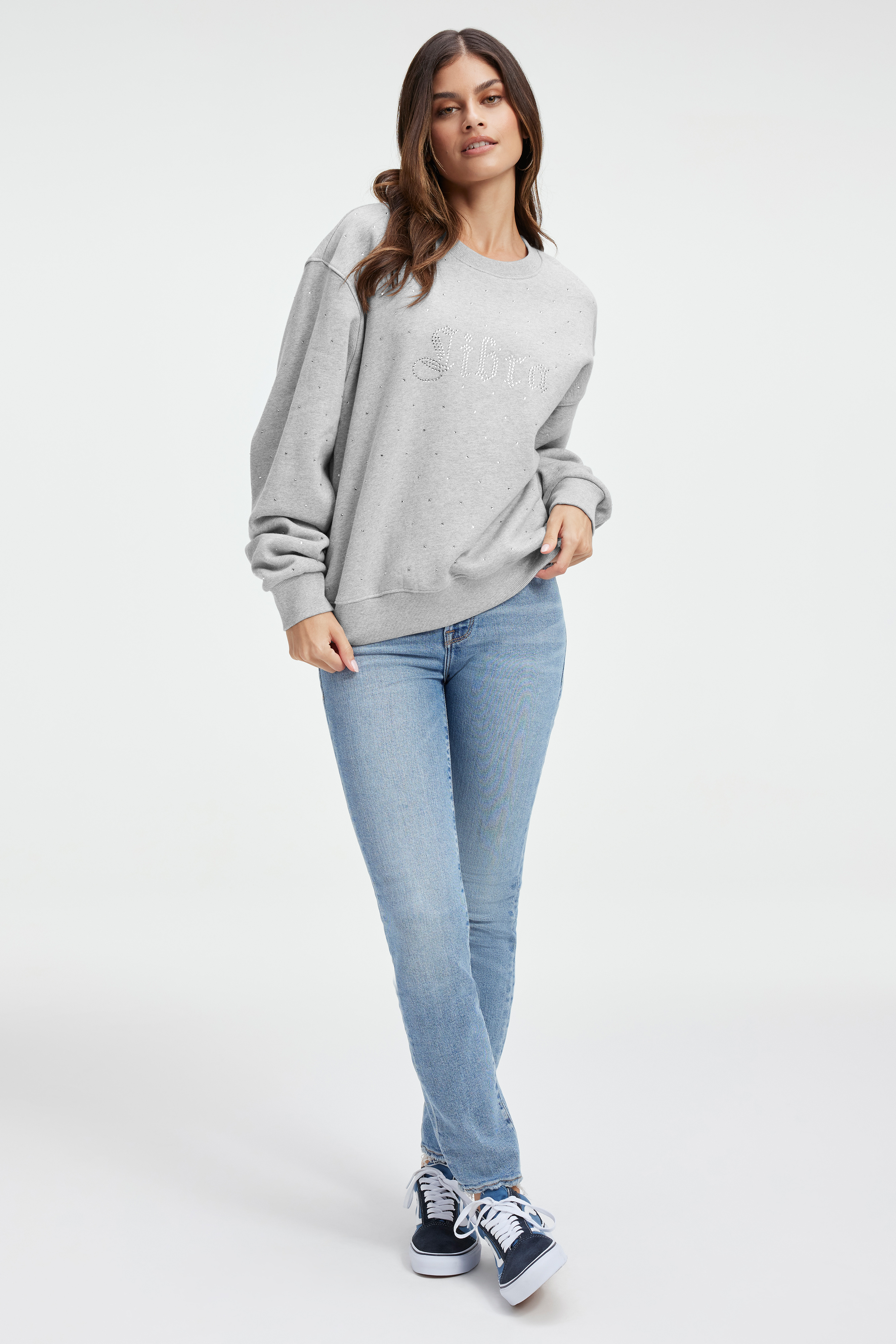 LIBRA BOYFRIEND SWEATSHIRT in LIBRA styled with our LIBRA BOYFRIEND SWEATSHIRT in LIBRA, or DIAMOND WIDE SWEATPANTS in BLACK001