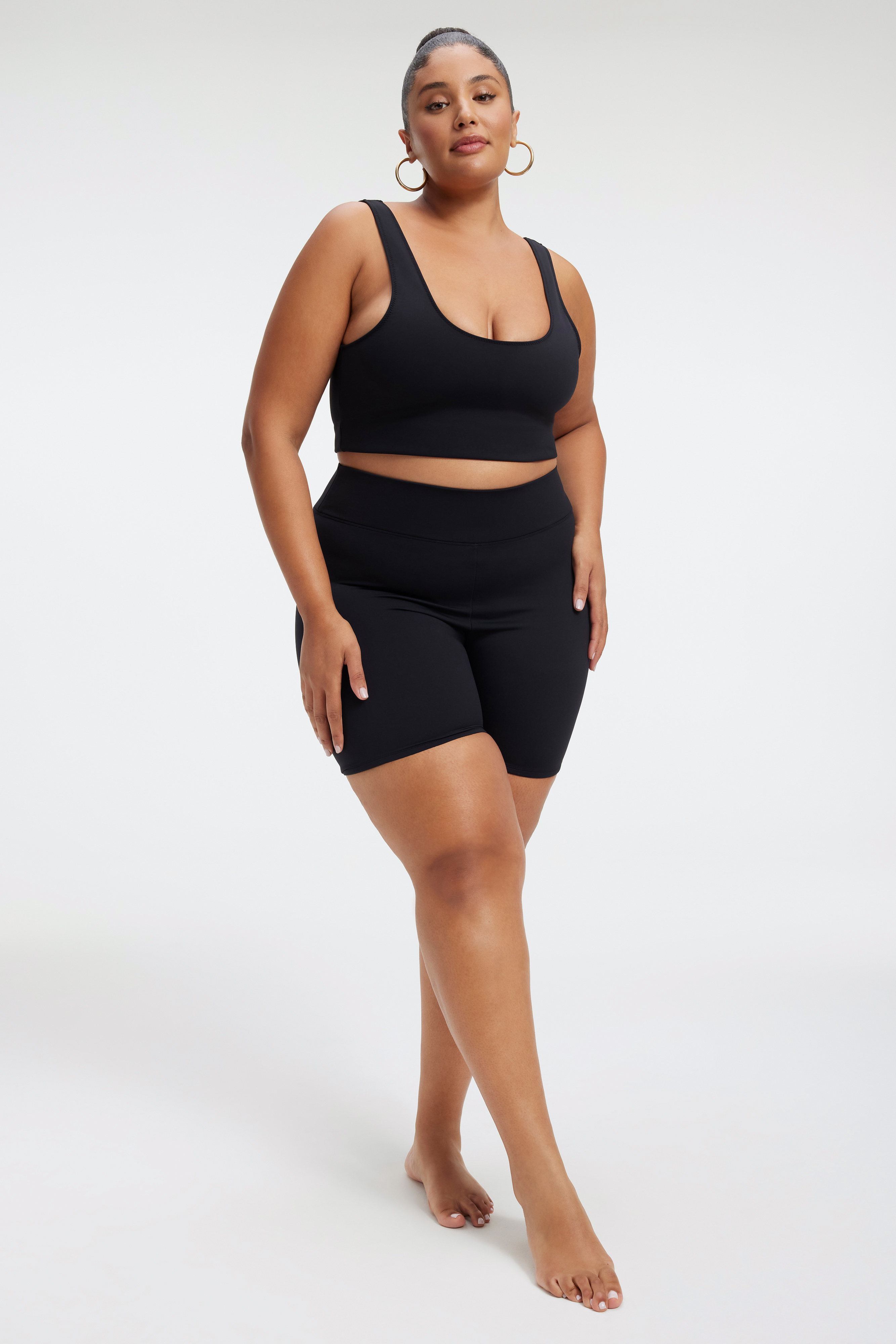 SCULPT SWIM TANK in BLACK001 styled with our SCULPT BIKE SHORT in BLACK001, SCULPT GOOD WAIST BOTTOM in BLACK001, or SCULPT BOY SHORT in BLACK001
