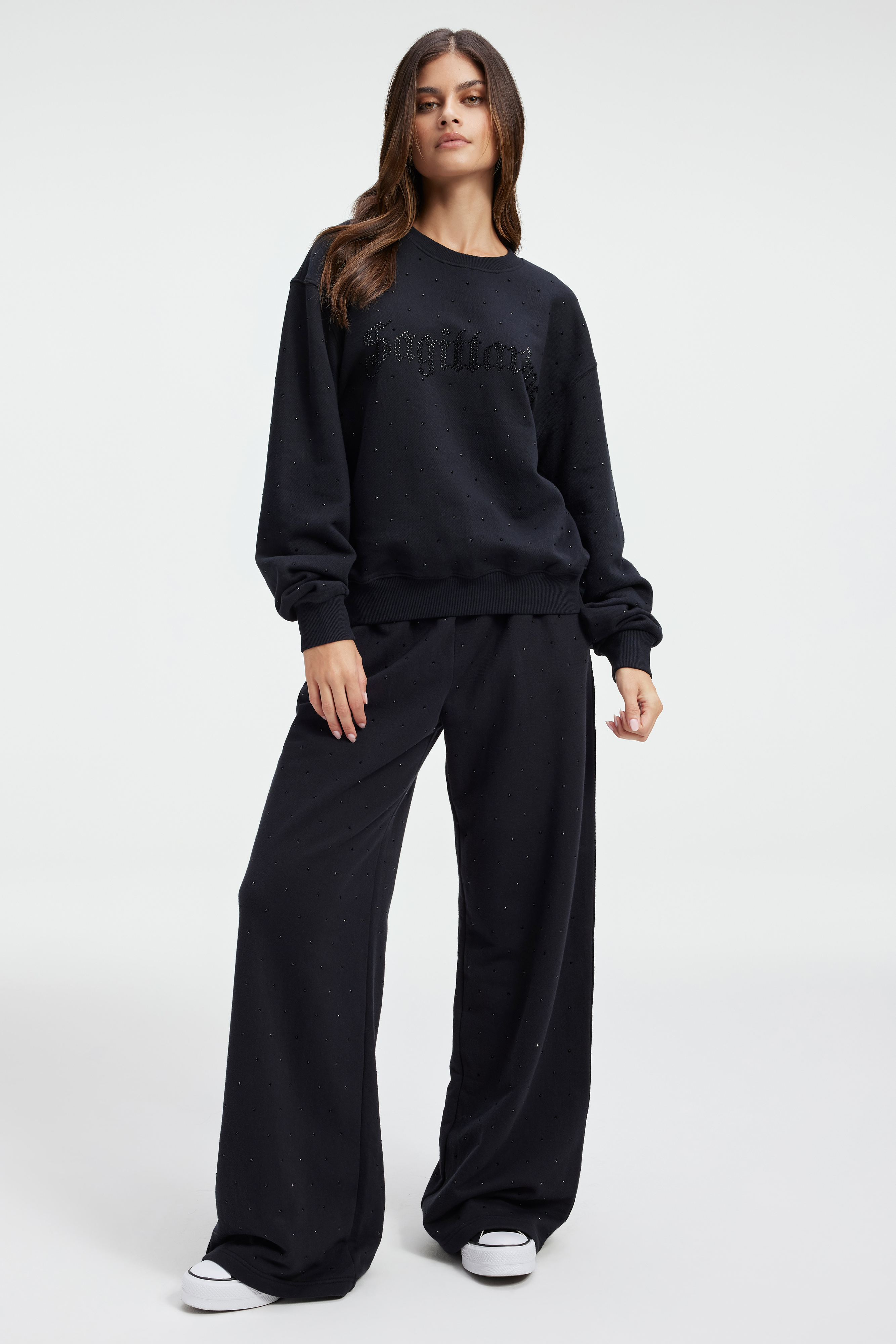 SAGITTARIUS BOYFRIEND SWEATSHIRT in SAGITTARIUS styled with our DIAMOND WIDE SWEATPANTS in BLACK001, SAGITTARIUS BOYFRIEND SWEATSHIRT in SAGITTARIUS, or DIAMOND WIDE SWEATPANTS in HEATHER GREY001