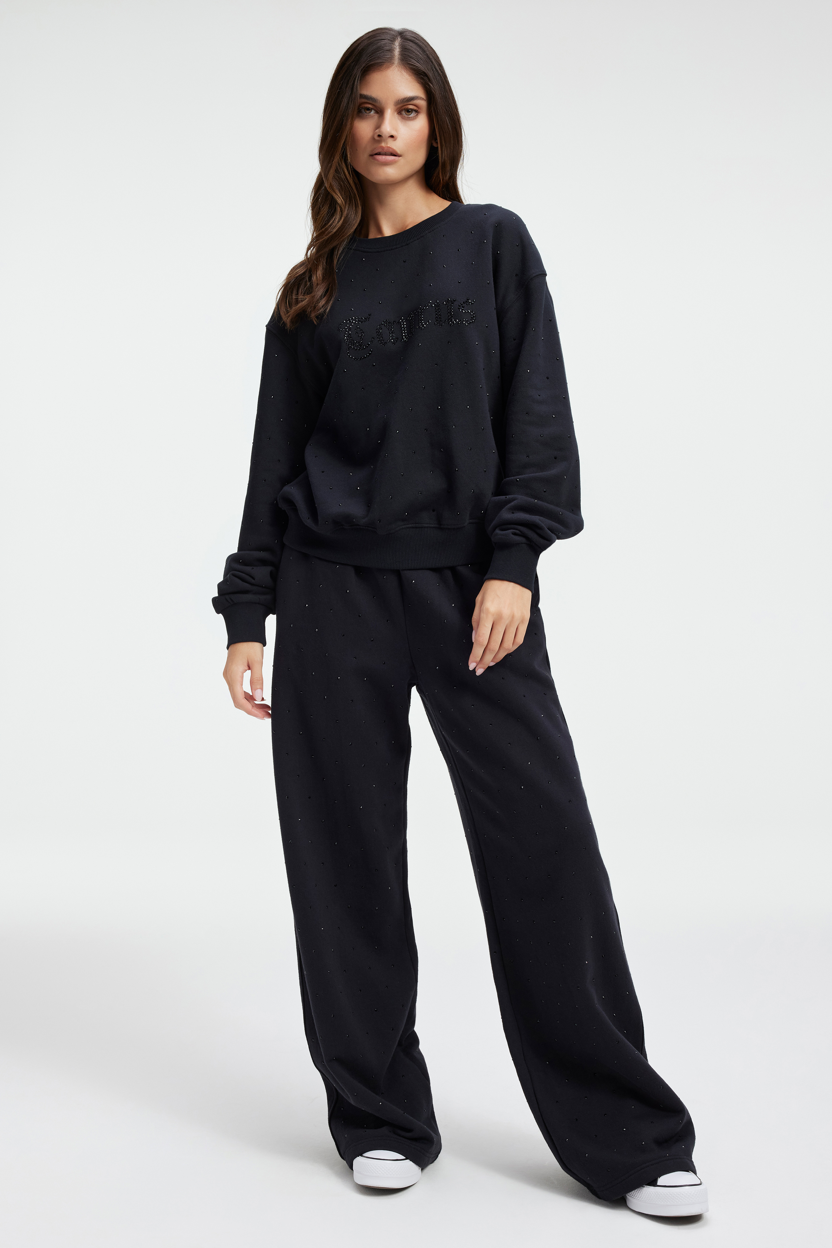 TAURUS BOYFRIEND SWEATSHIRT in TAURUS styled with our DIAMOND WIDE SWEATPANTS in BLACK001, TAURUS BOYFRIEND SWEATSHIRT in TAURUS, or DIAMOND WIDE SWEATPANTS in HEATHER GREY001