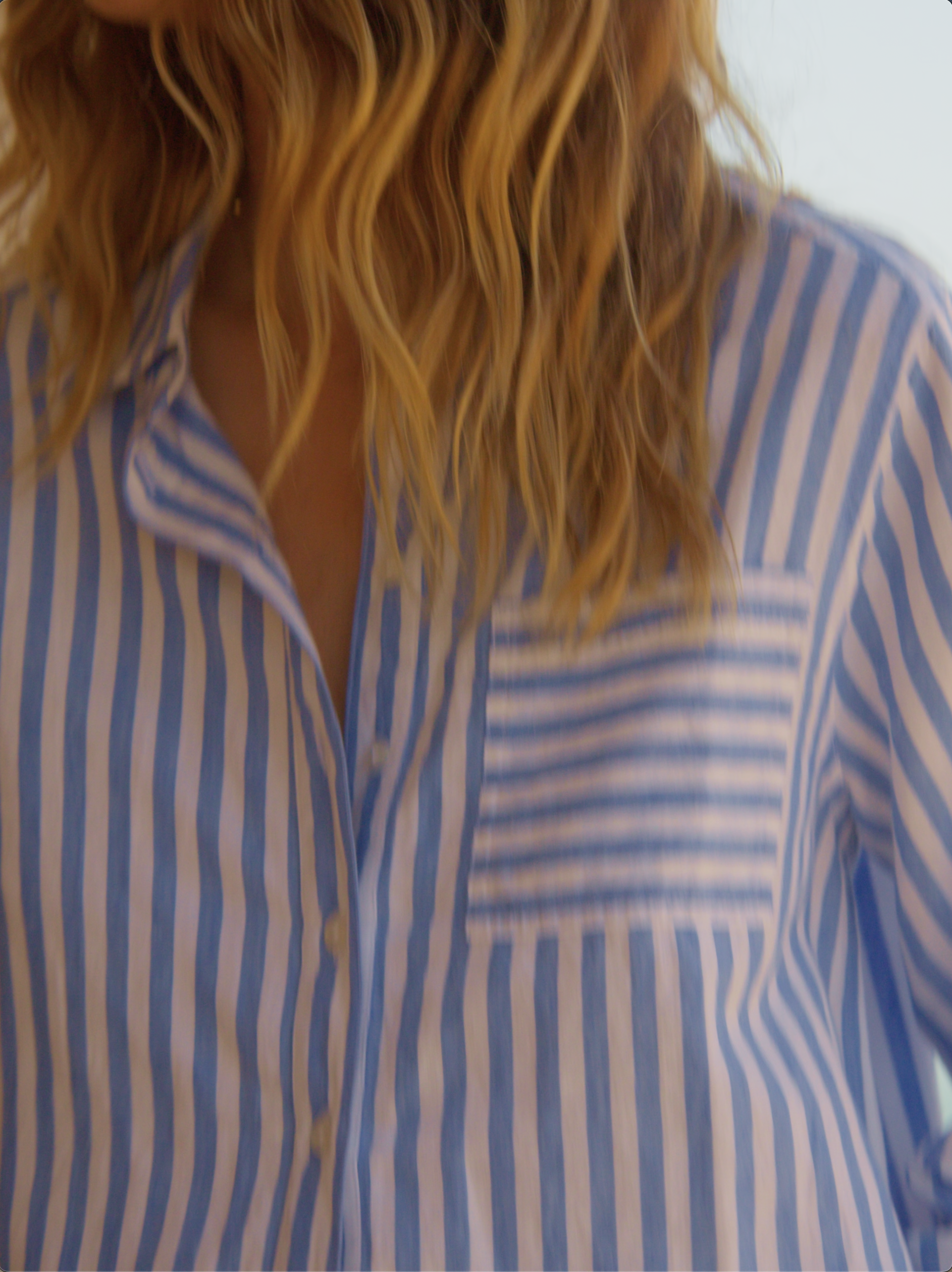 Winona cotton linen stripe shirt - Provence Blue