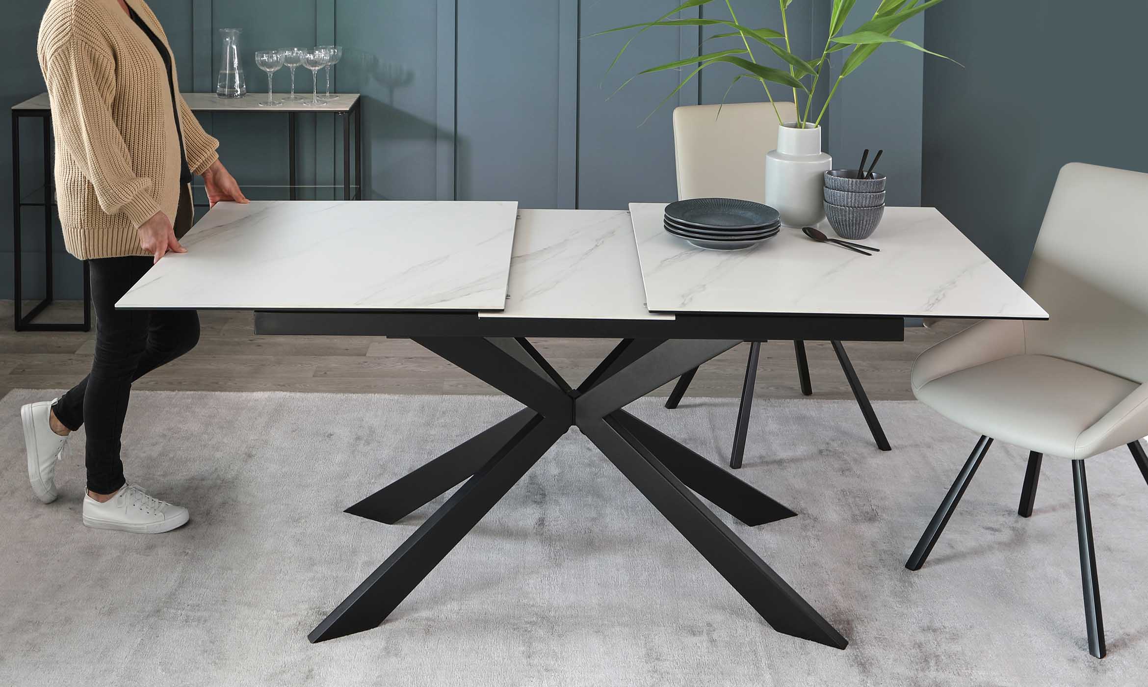 Hayden White Ceramic Marble Extending Dining Table