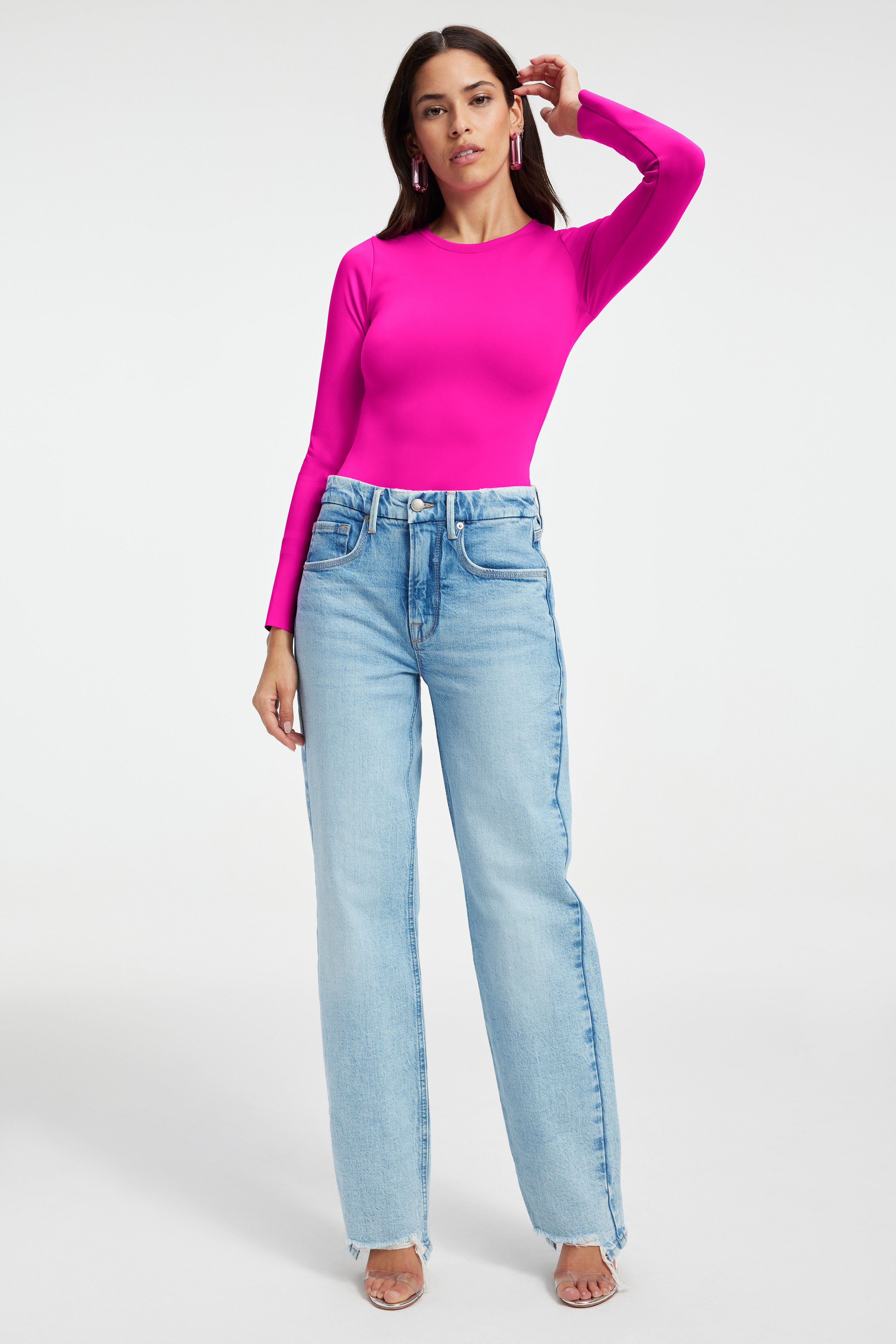 SCUBA CREW BODYSUIT in FUSCHIA PINK001 styled with our THE WEEKENDER JEAN in BLUE864, GOOD '90s in INDIGO161, or THE WEEKENDER in INDIGO248