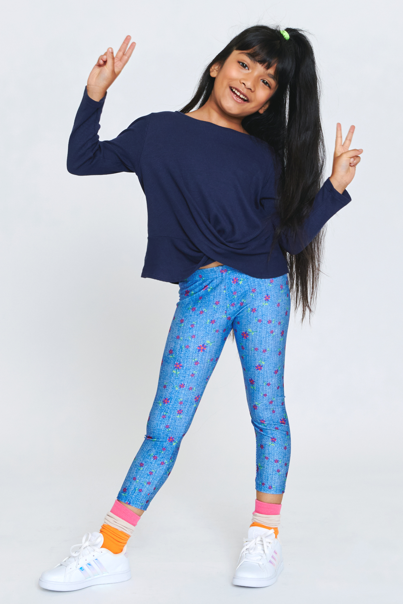 $58 Terez Kids Girl's Purple Flower Print Leggings Pants Size 4
