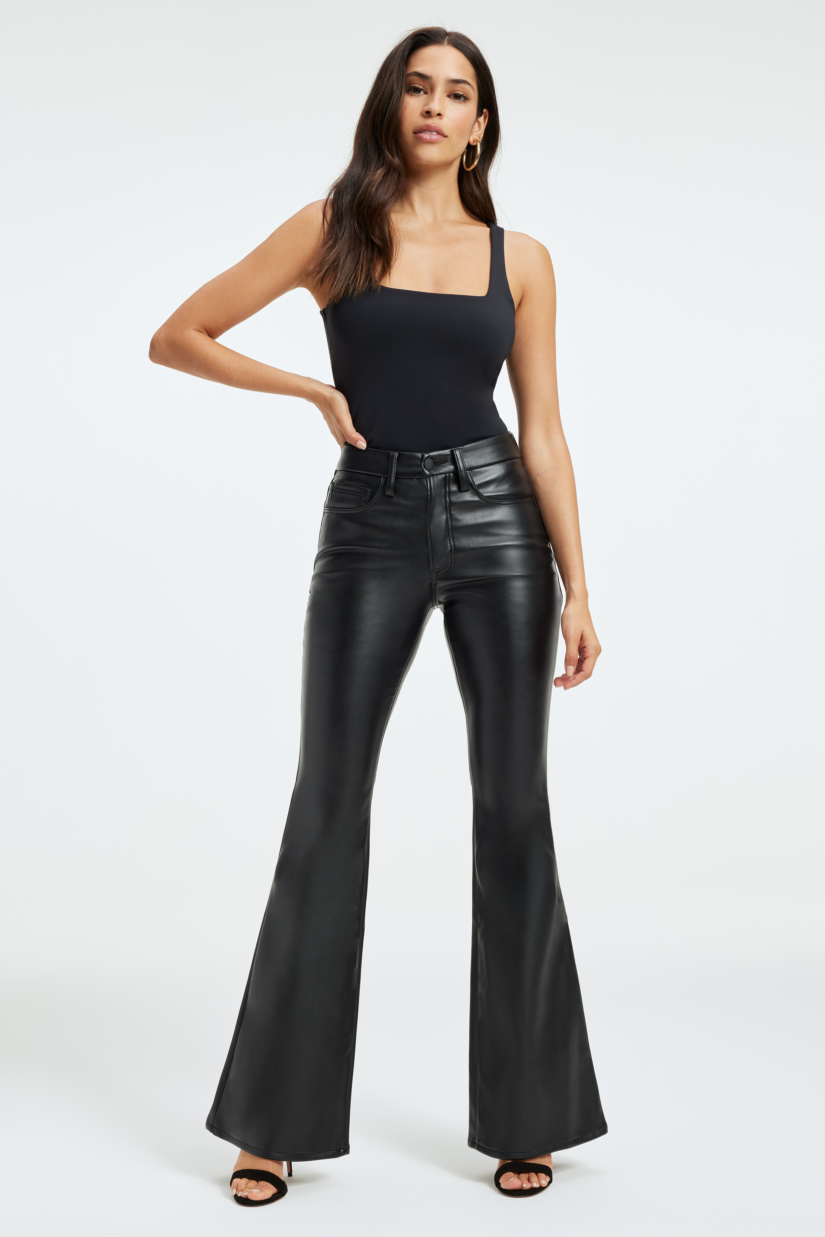 GOOD LEGS FLARE FAUX LEATHER PANTS | BLACK001 – GOOD AMERICAN