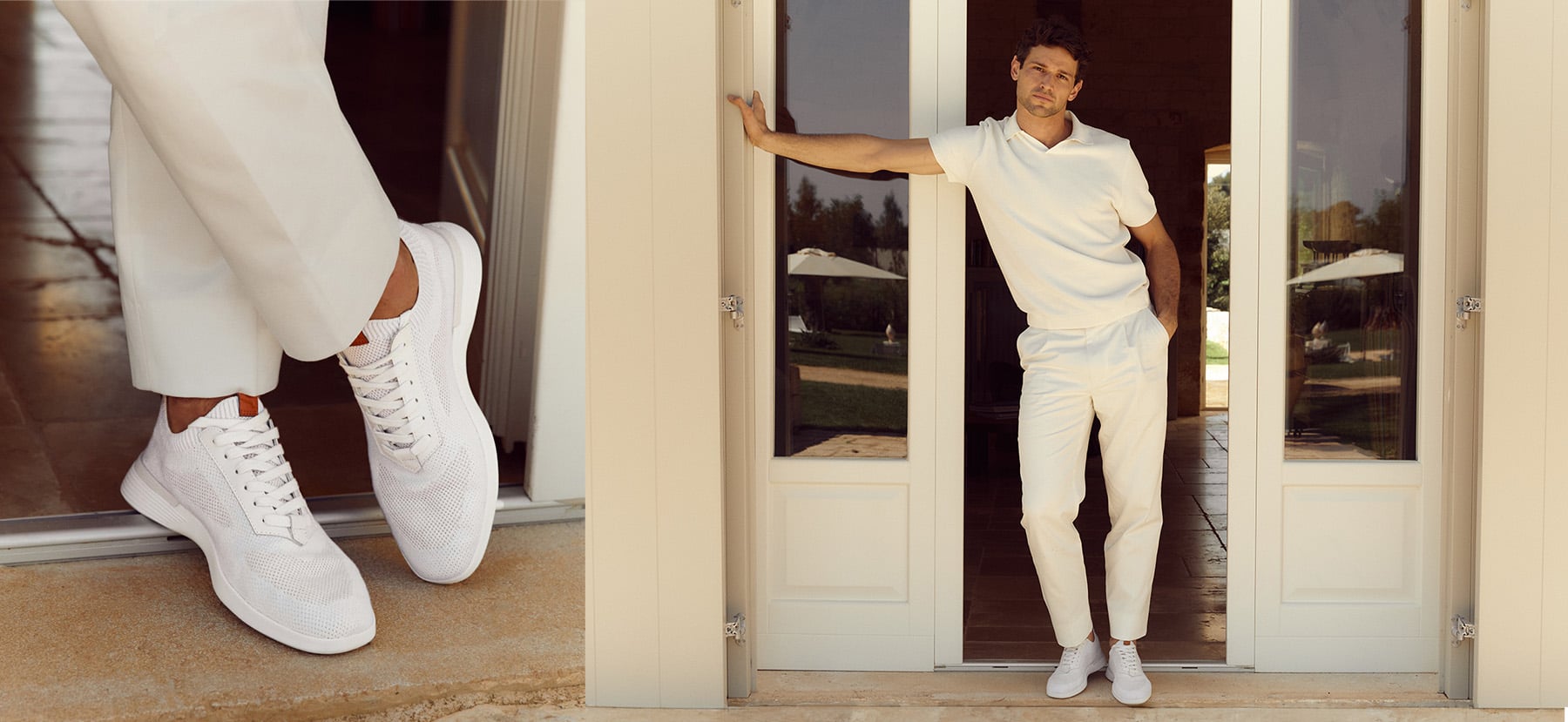 supremeknit trainer in white with honey leather