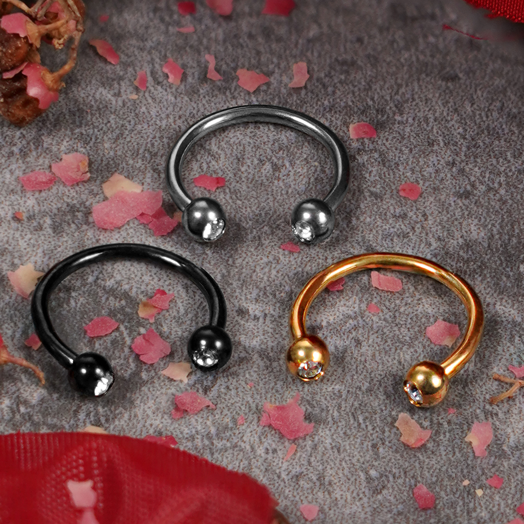 Titanium Curved Barbell 1.2mm with Clear Gems Titanium Externally Threaded Circular Barbell 1.2mm Gauge in Gold with Clear Gems