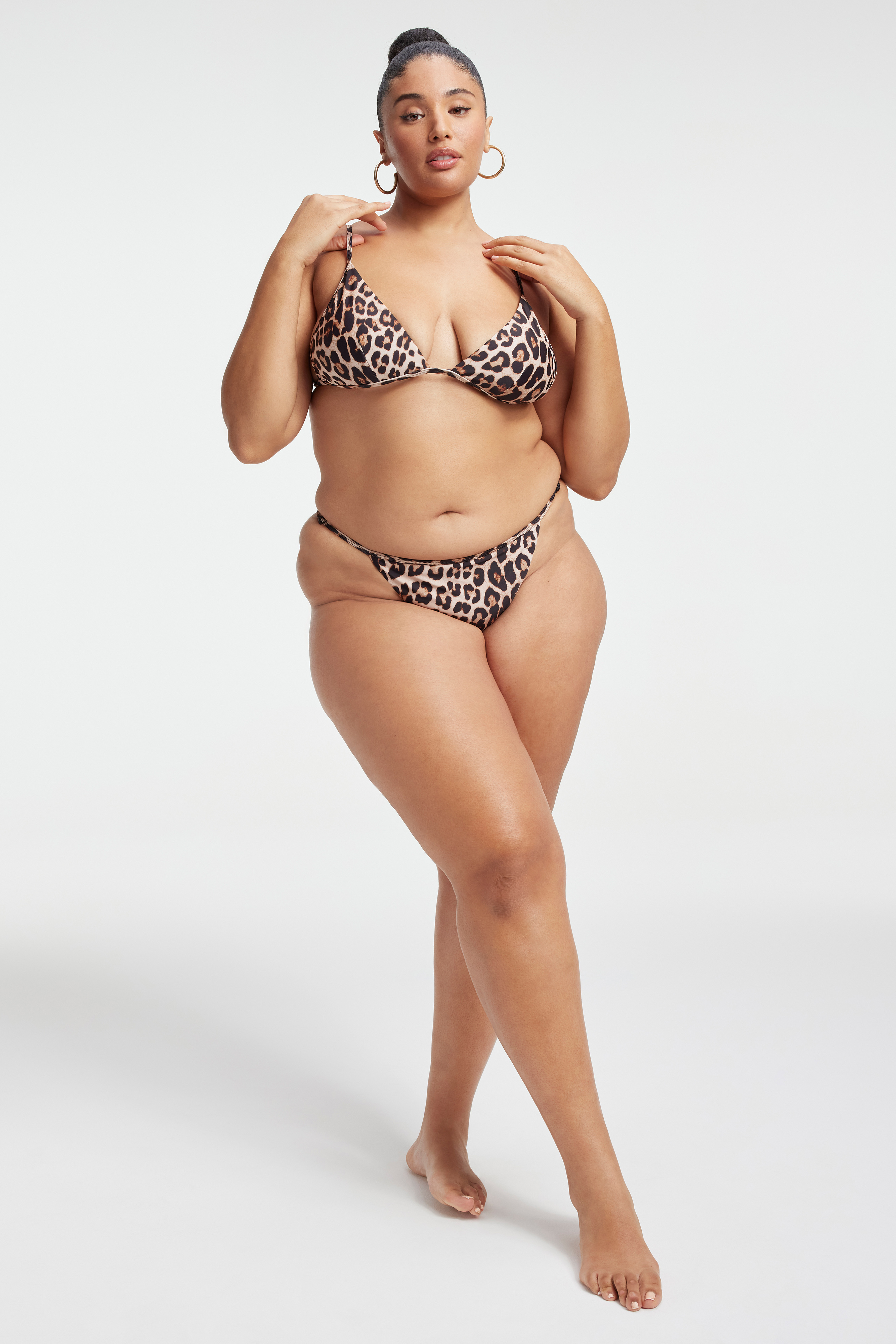 PERFECT FIT BIKINI TOP in GOOD LEOPARD003 styled with our PERFECT FIT BIKINI BOTTOM in GOOD LEOPARD003, REVERSIBLE GOOD WAIST CHEEKY BOTTOM in LEOPARDREVERSE001, or MESH WIDE PANTS in GOOD LEOPARD003