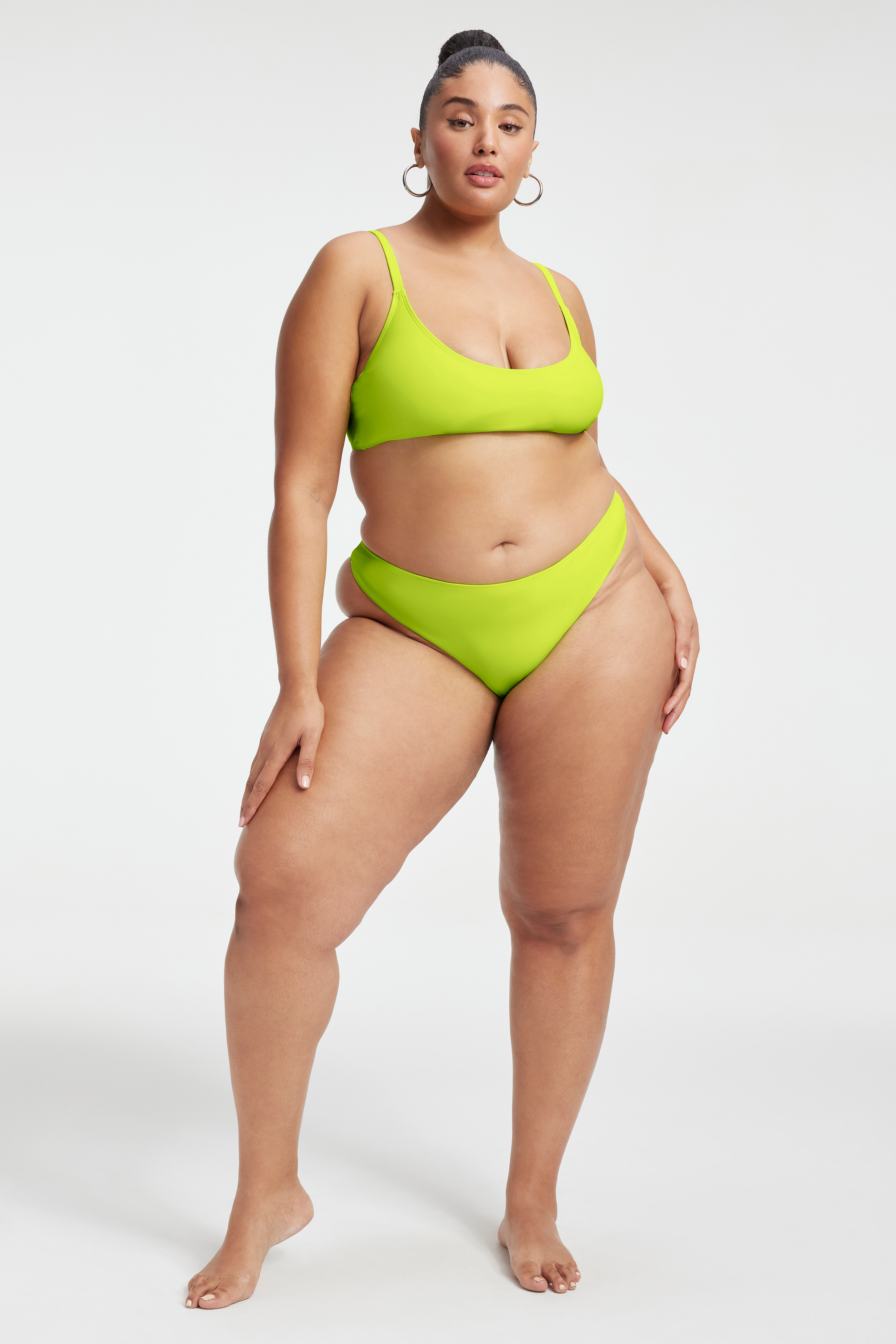 DEEP SCOOP BIKINI TOP in ELECTRIC LIME002 styled with our DEEP SCOOP BIKINI TOP in ELECTRIC LIME002, BETTER BIKINI BOTTOM in ELECTRIC LIME002, or PERFECT FIT BIKINI BOTTOM in ELECTRIC LIME002