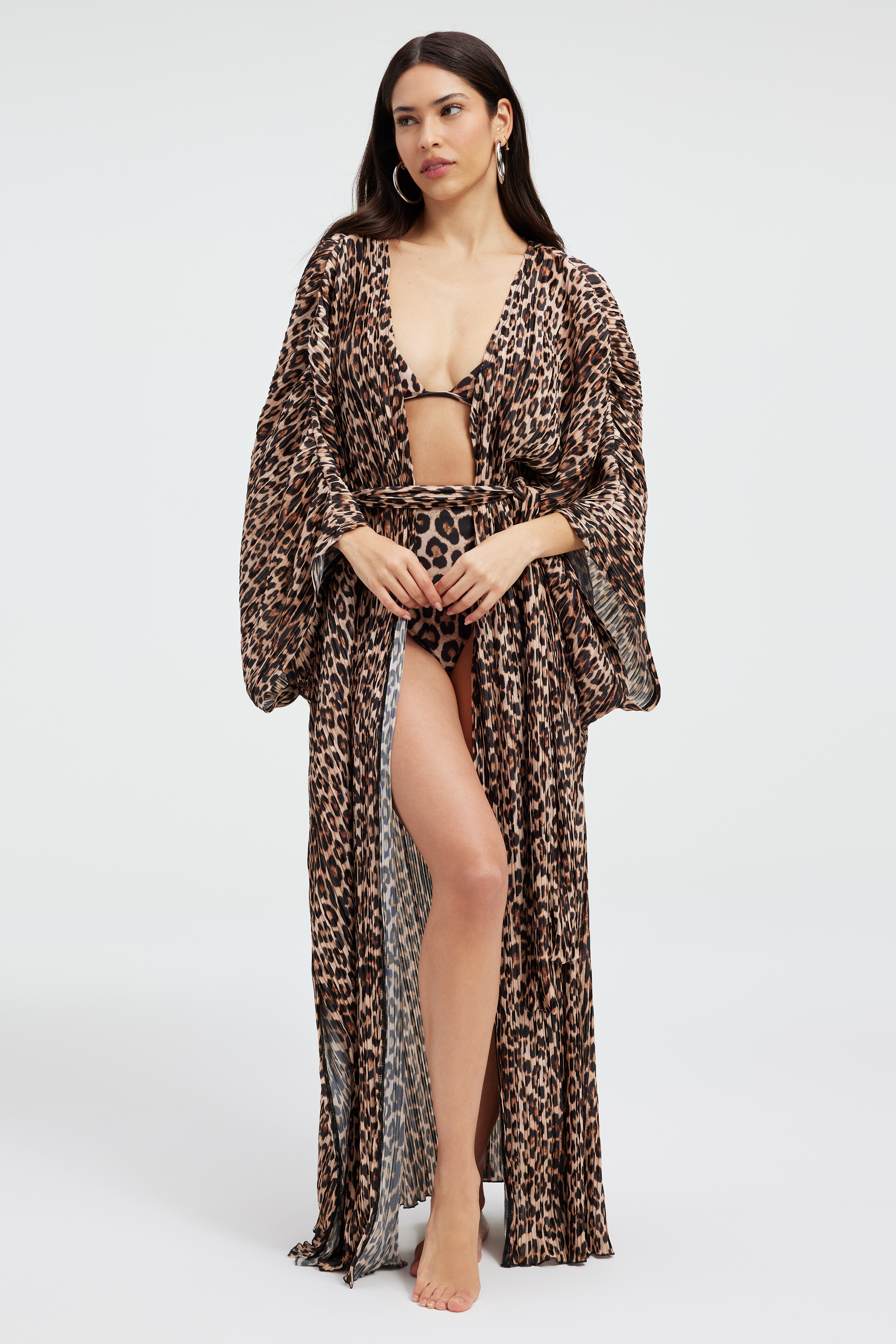 ALWAYS FITS PLISSÉ GODDESS ROBE in GOOD LEOPARD003 styled with our PERFECT FIT BIKINI TOP in GOOD LEOPARD003, or PERFECT FIT BIKINI BOTTOM in GOOD LEOPARD003