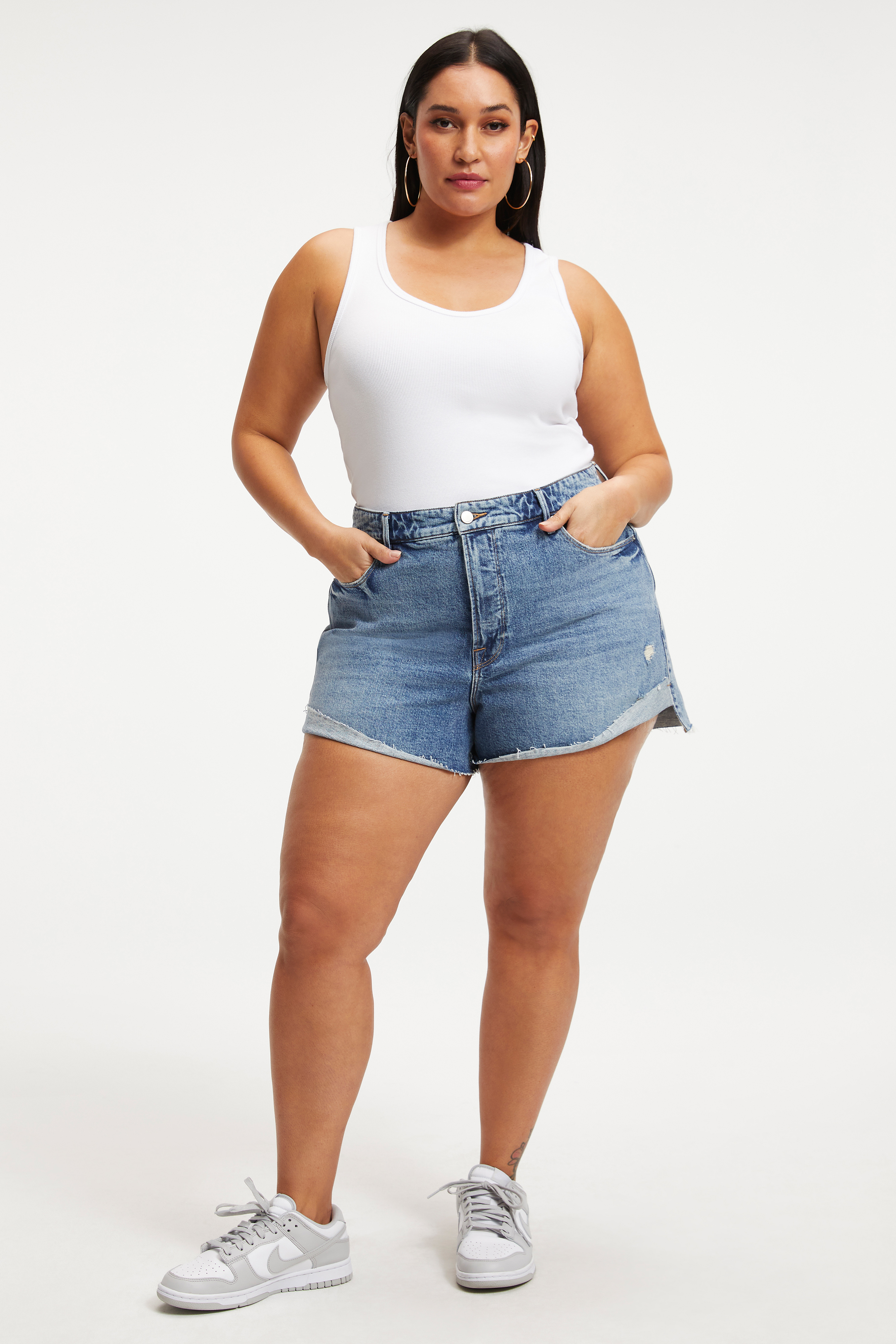 MICRO RIB TANK TOP in WHITE001 styled with our GOOD LEGS SKINNY JEANS in INDIGO439, GOOD LEGS STRAIGHT JEANS in INDIGO333, or GOOD WAIST in INDIGO144