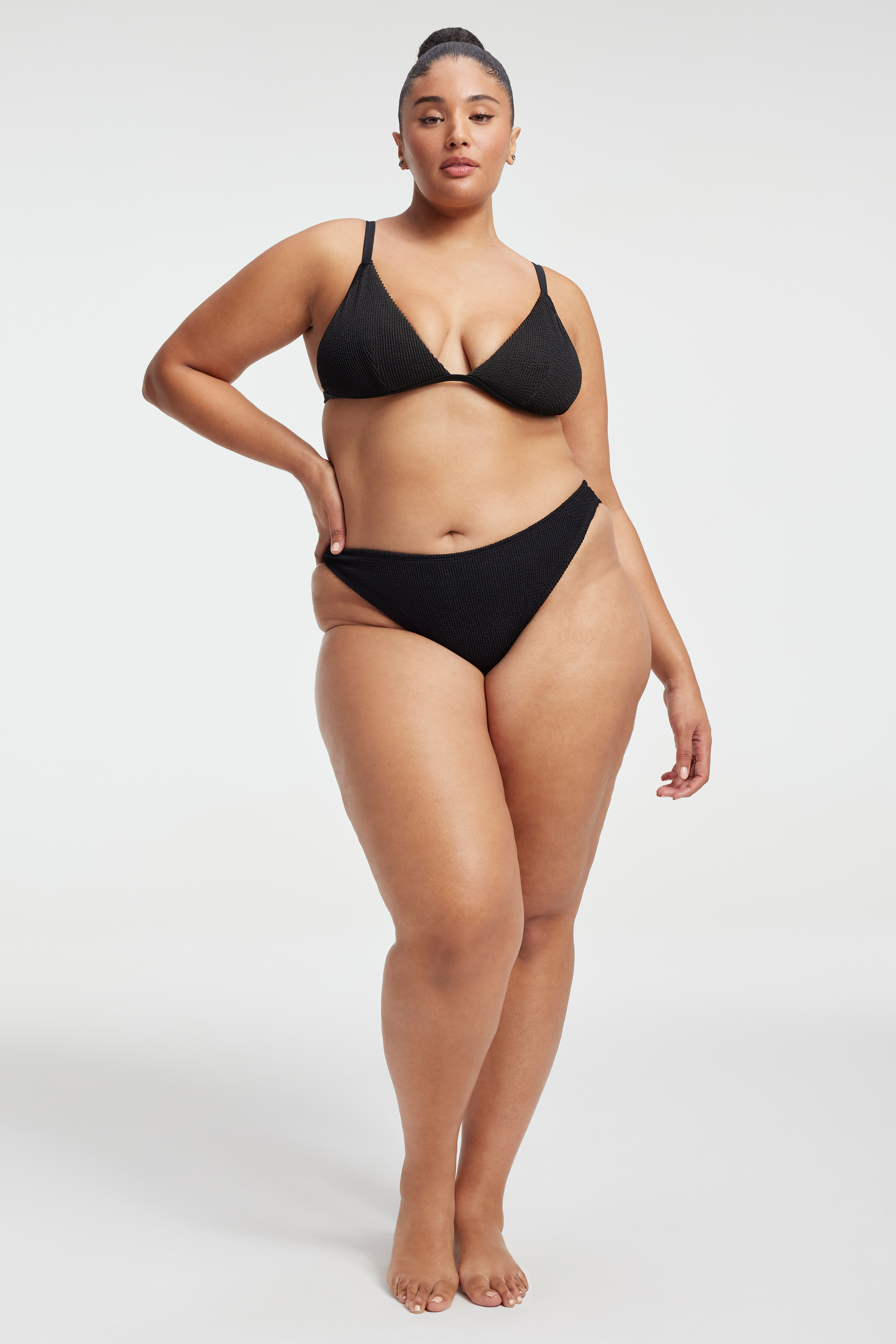 ALWAYS FITS PERFECT FIT BIKINI TOP in BLACK001 styled with our ALWAYS FITS BOY SHORTS in BLACK001, or ALWAYS FITS MINI SKIRT in BLACK001