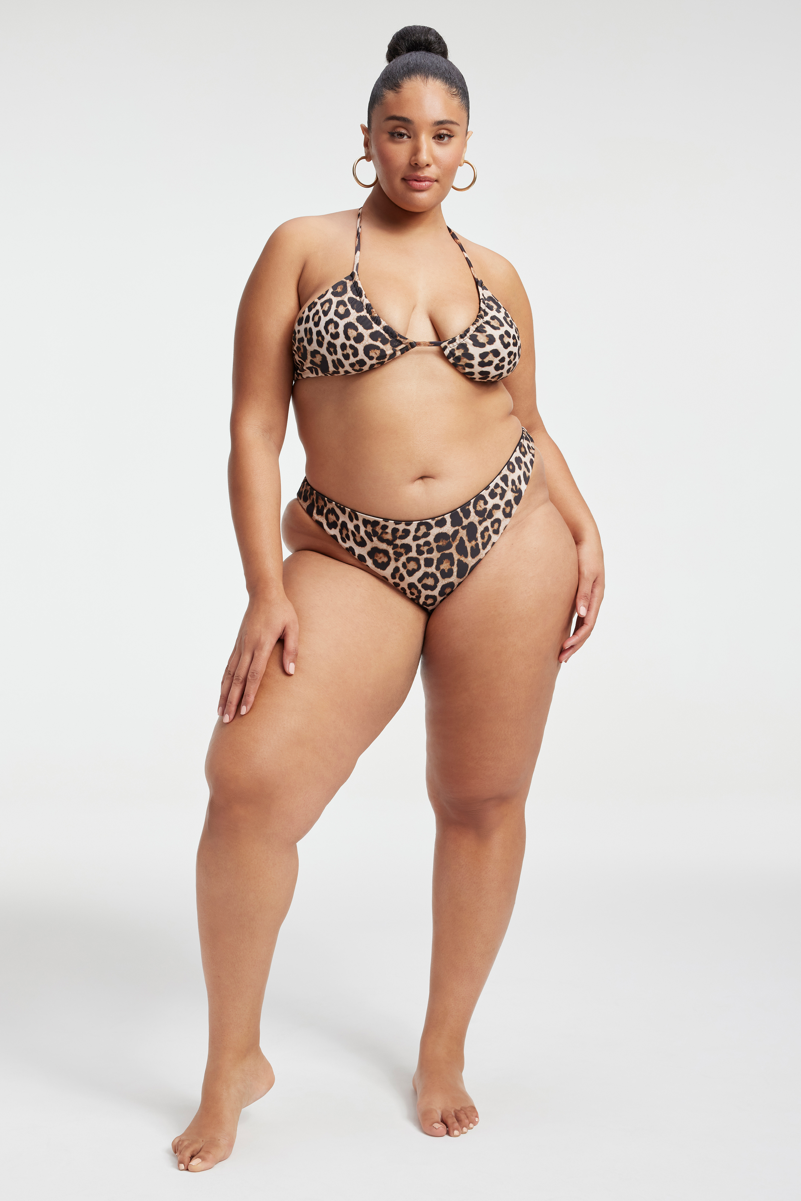 REVERSIBLE RUCHED BIKINI TOP in LEOPARDREVERSE001 styled with our REVERSIBLE GOOD WAIST CHEEKY BOTTOM in LEOPARDREVERSE001, MESH TWIST MINI SARONG in GOOD LEOPARD003, or MESH MAXI SKIRT in GOOD LEOPARD003