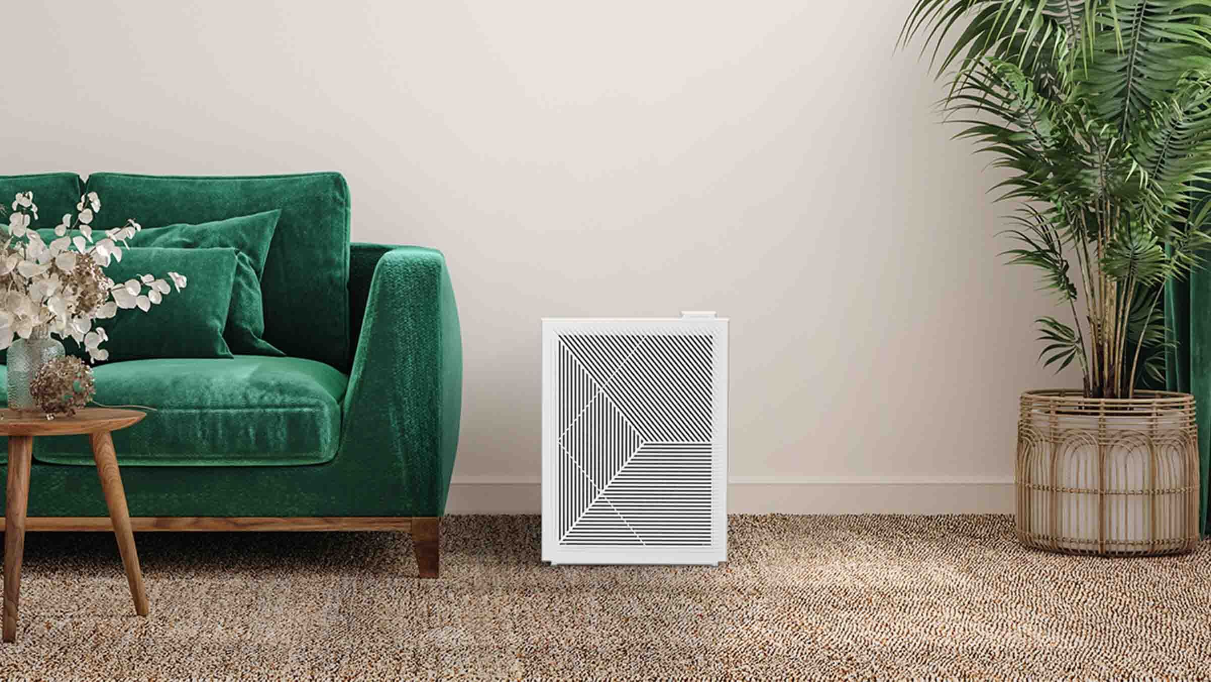 Coway Airmega 160 Air Purifier in living room - Dove White