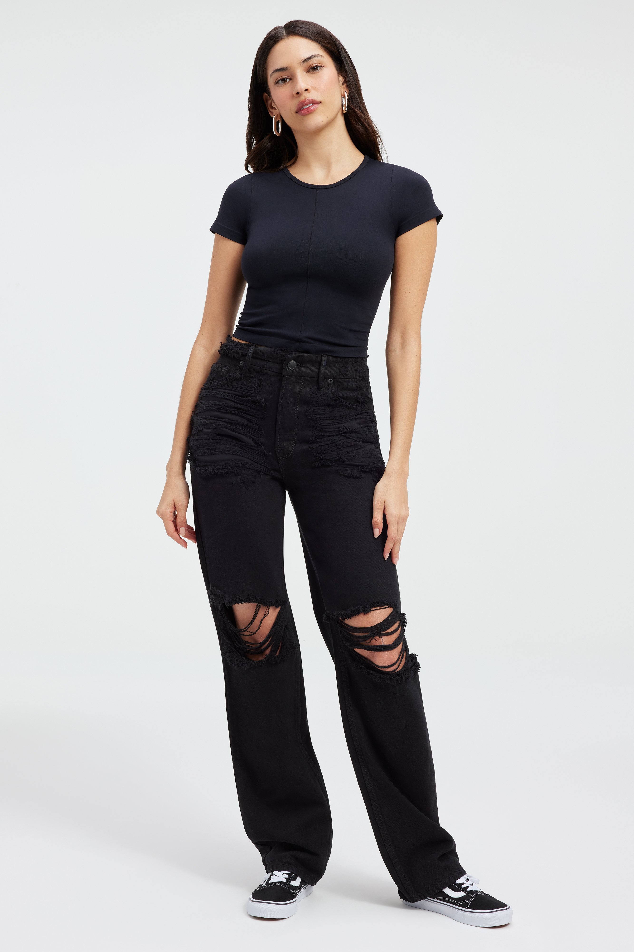 Styled with GOOD '90s SHREDDED JEANS | BLACK253