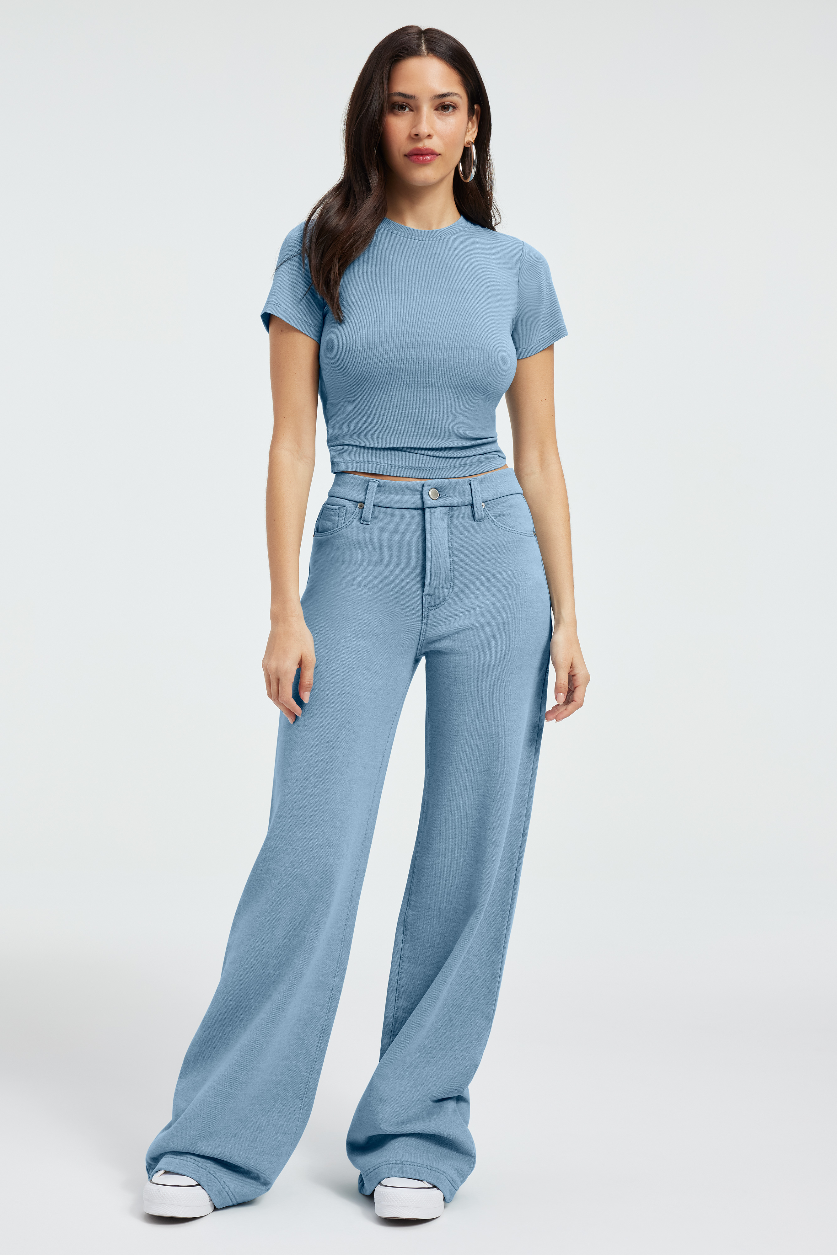 JEANIUS FITTED TEE in INDIGO376 styled with our JEANIUS SWEATPANTS in INDIGO376, JEANIUS WIDE LEG SWEATPANTS in INDIGO376, or JEANIUS GOOD SKATE SWEATPANTS in INDIGO376