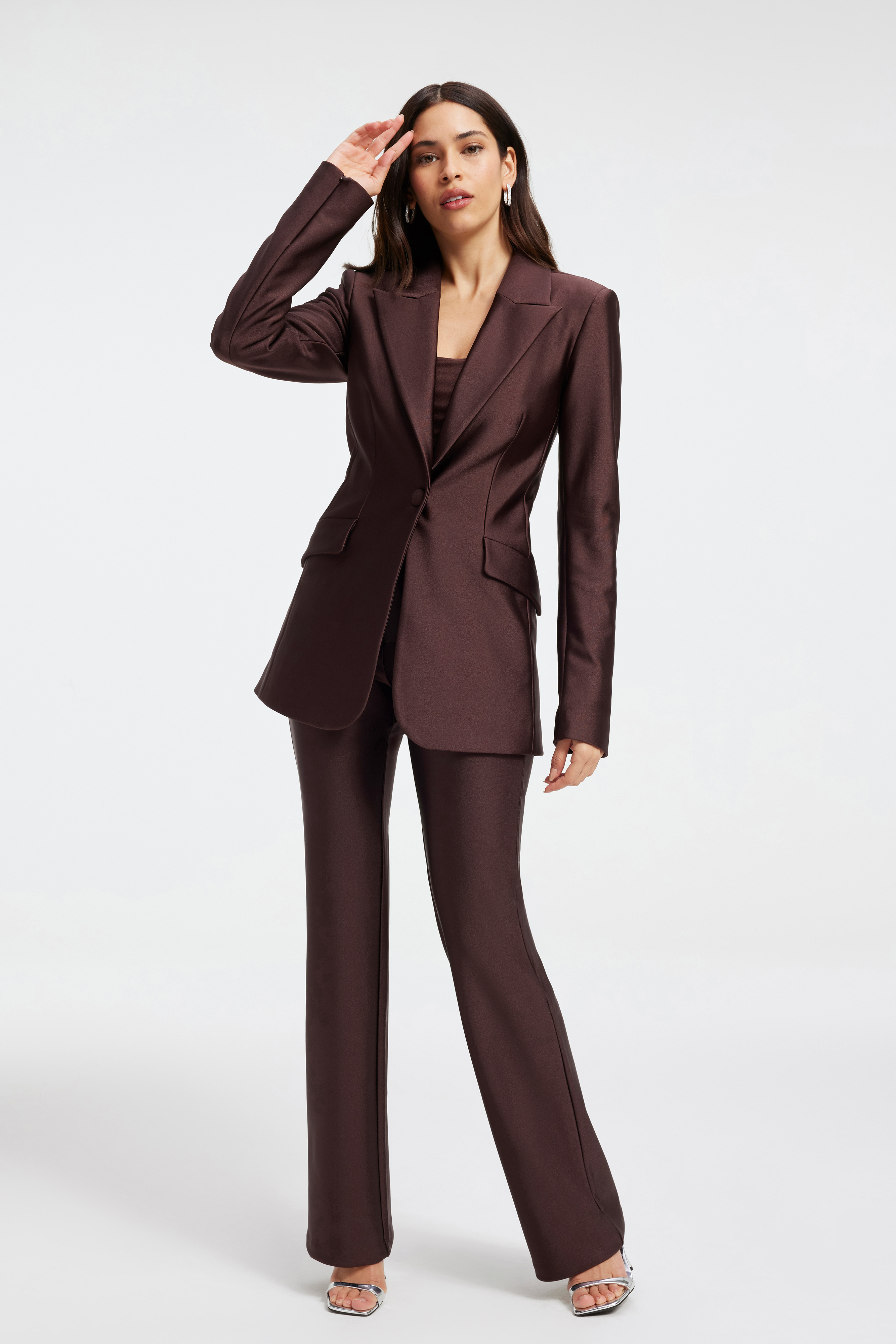 Styled with COMPRESSION SHINE SCULPTED BLAZER | DARK COCOA