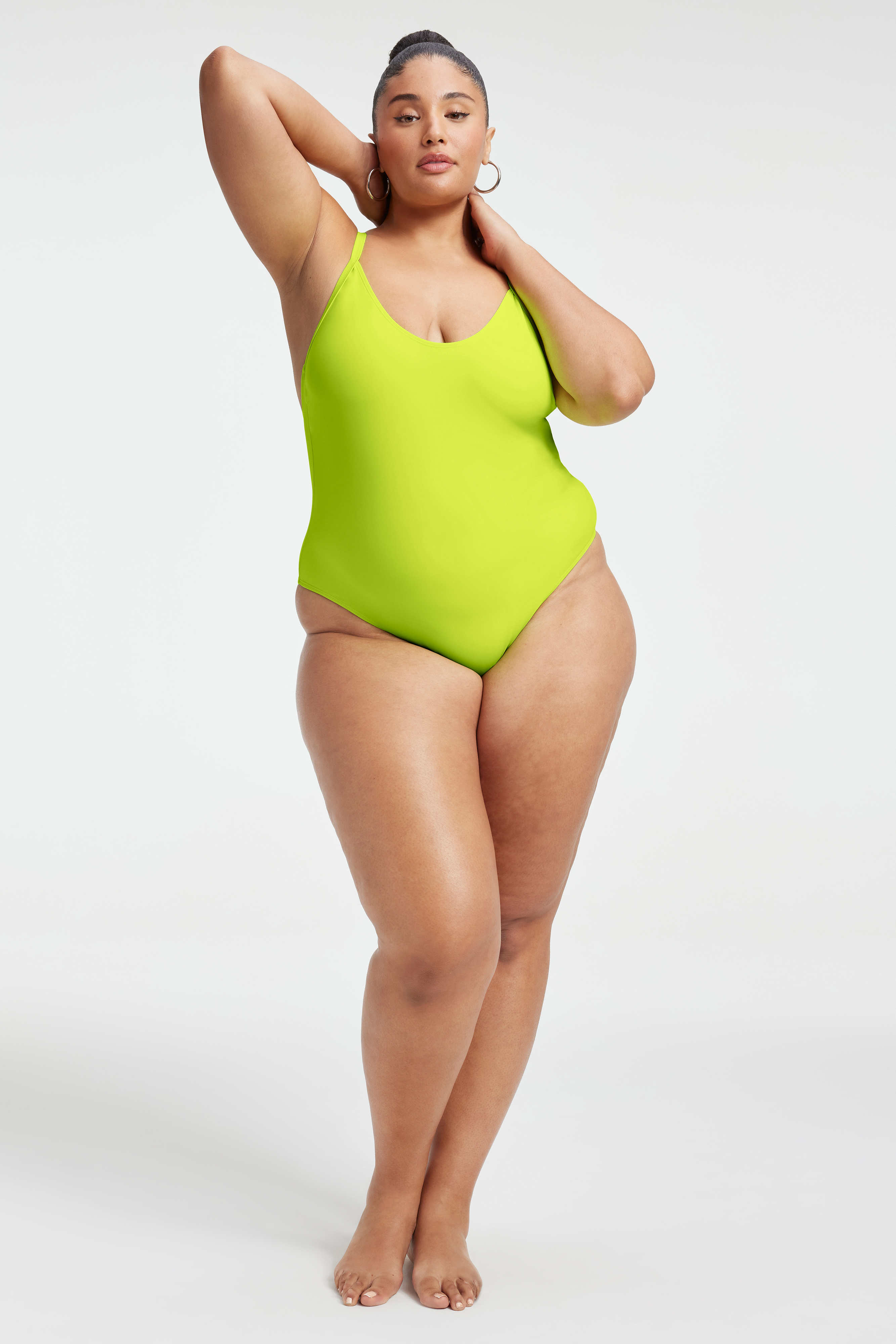 ALWAYS SUNNY ONE-PIECE SWIMSUIT in ELECTRIC LIME002 styled with our TWIST MINI SARONG in ELECTRIC LIME002, MESH TWIST MINI SARONG in GOOD LEOPARD003, or GOOD '90s JEANS in INDIGO058