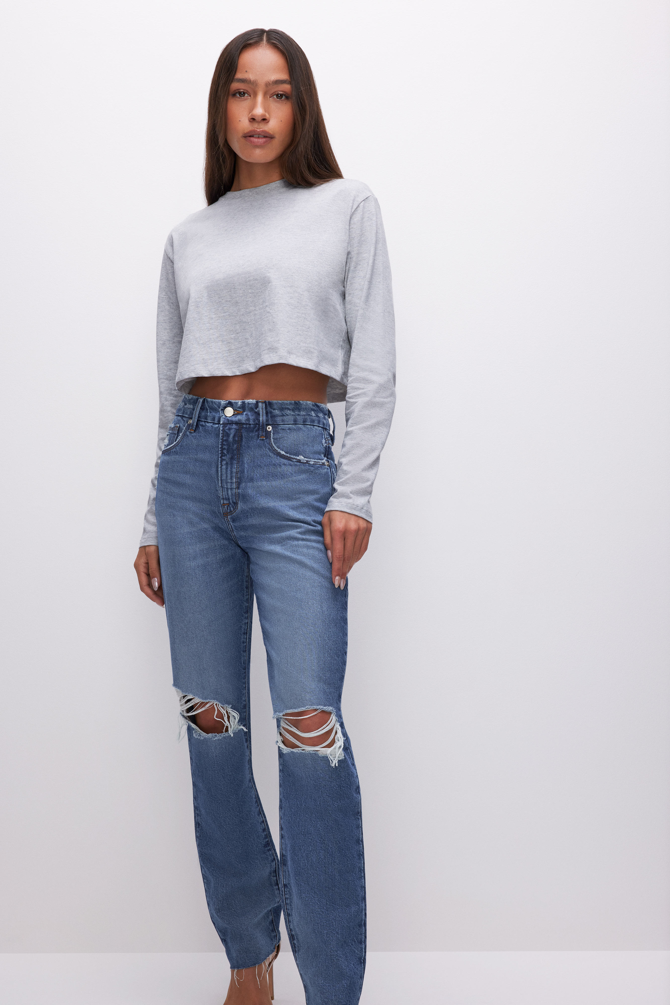 Styled with COTTON CROPPED LONG SLEEVE | HEATHER GREY001