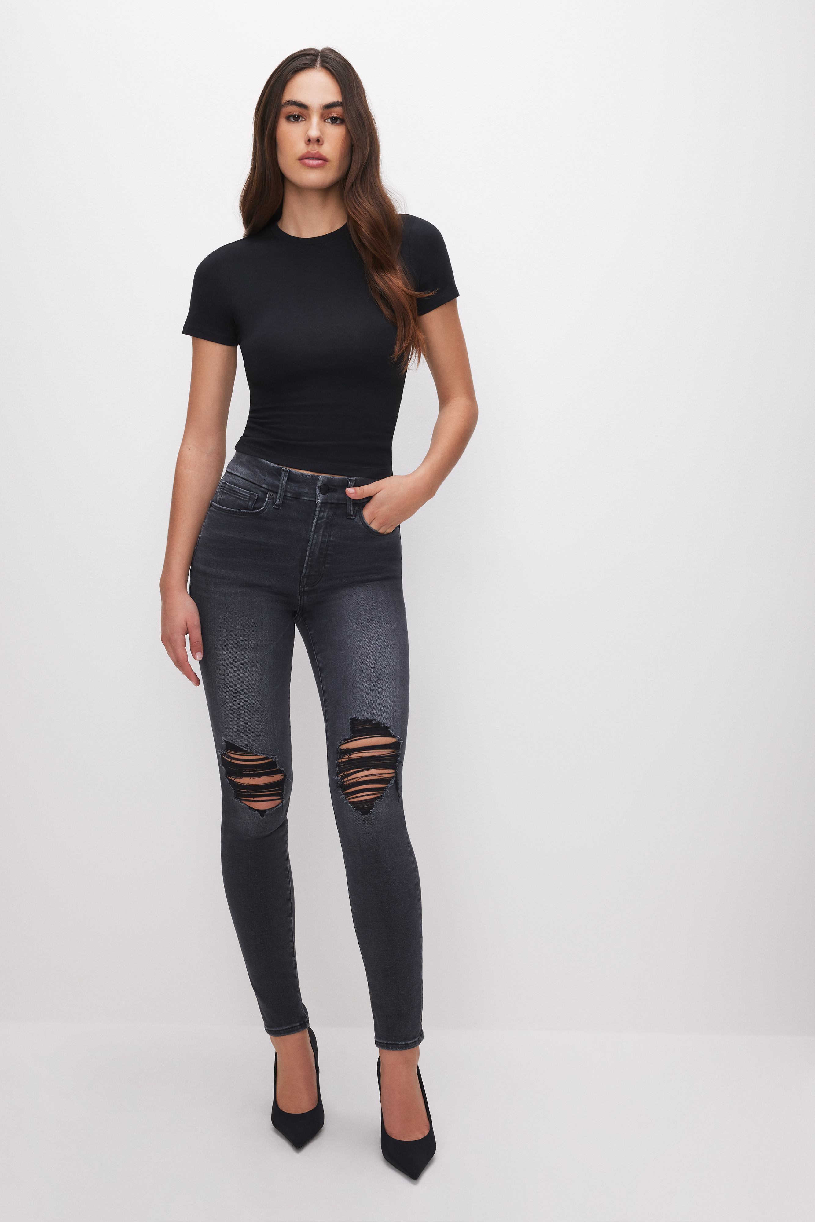 SUPER STRETCH BABY TEE | BLACK001 - GOOD AMERICAN SUPER STRETCH BABY TEE | BLACK001 - GOOD AMERICAN