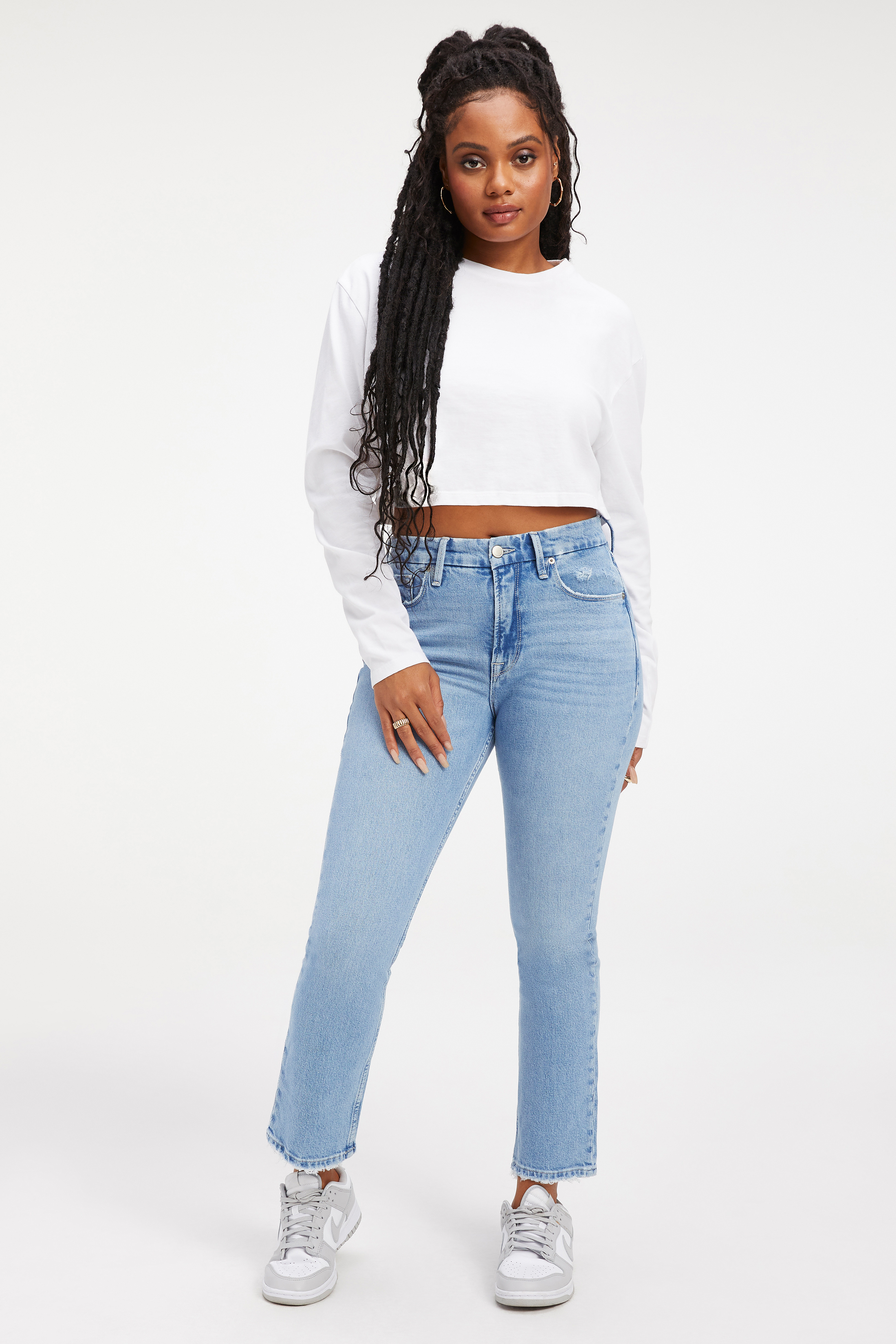 Styled with COTTON CROPPED LONG SLEEVE | WHITE001