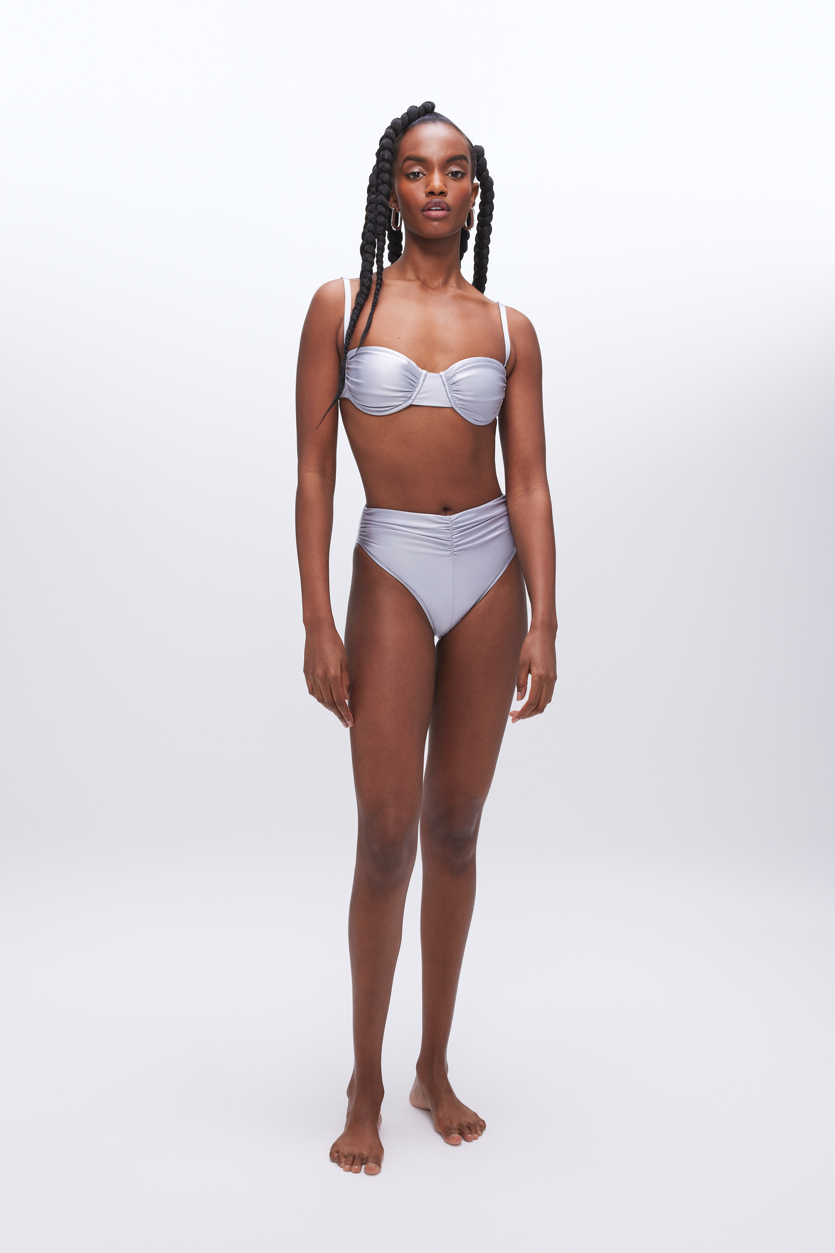 Styled with RUCHED DEMI CUP BIKINI TOP | SILVER001