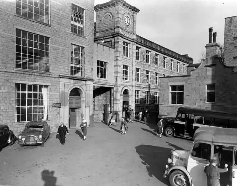 Outside of the Phoenox Textile mill in the 1950s.