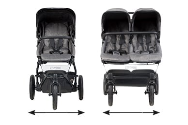 the same wheelbase width as a single buggy at just 63cm / 25.5