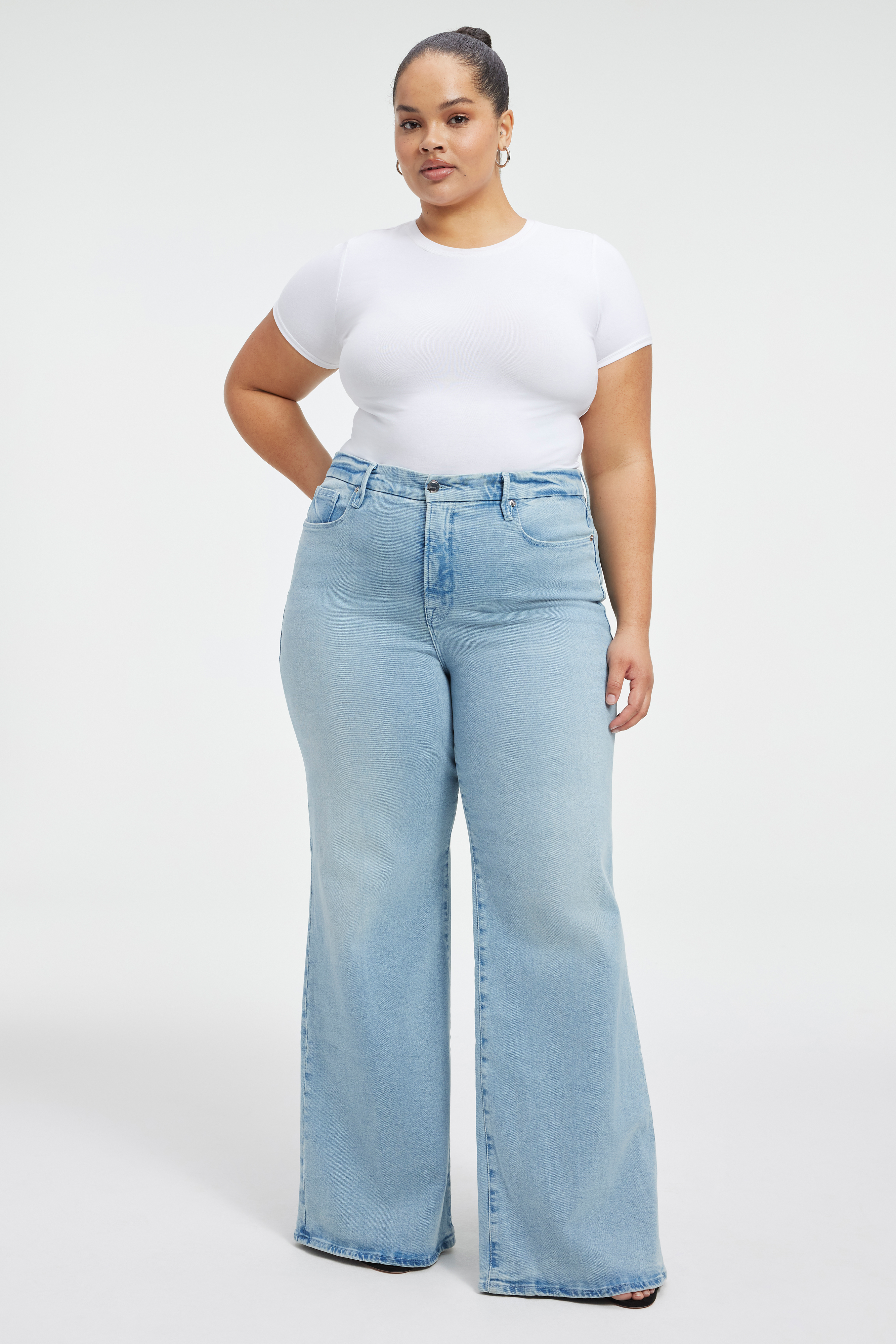 Styled with GOOD WAIST PALAZZO JEANS | BLUE452
