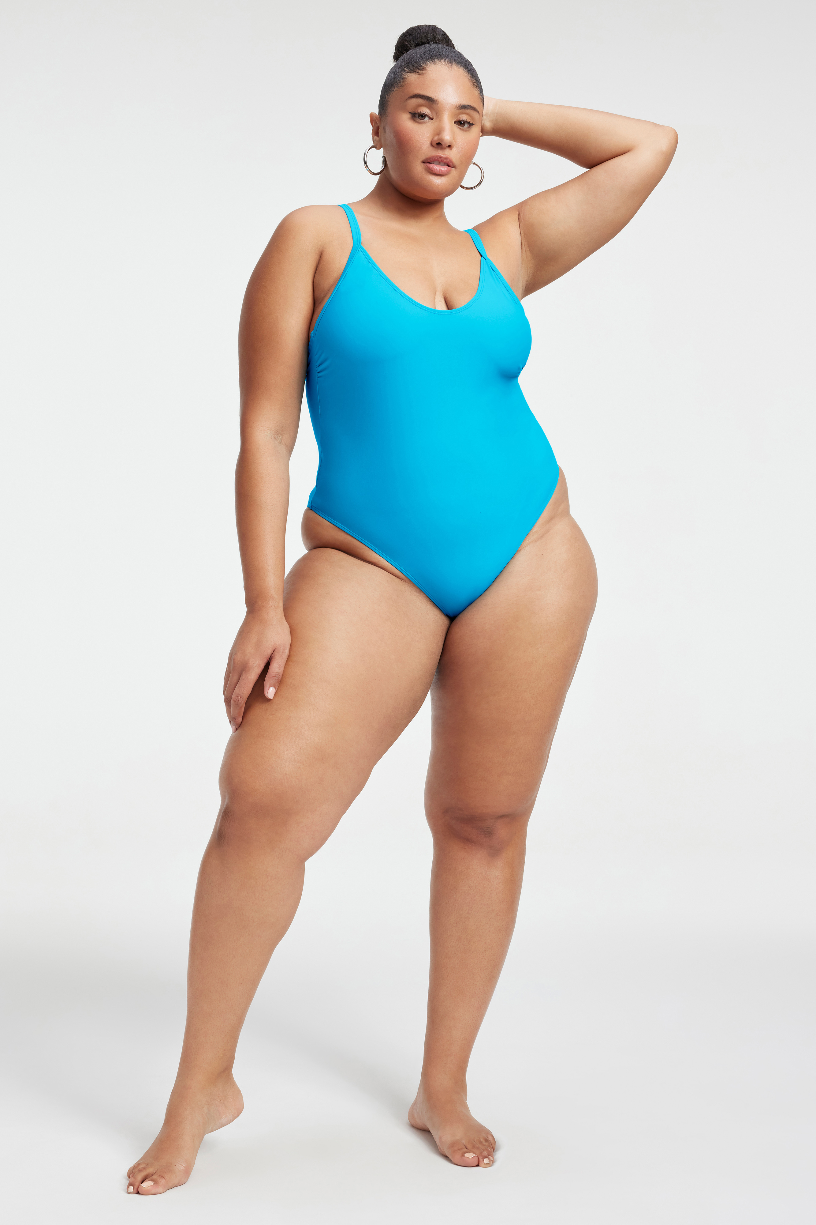 ALWAYS SUNNY ONE-PIECE SWIMSUIT in ATOMICBLUE001 styled with our MESH TWIST MINI SARONG in GOOD LEOPARD003, or GOOD '90s JEANS in INDIGO058