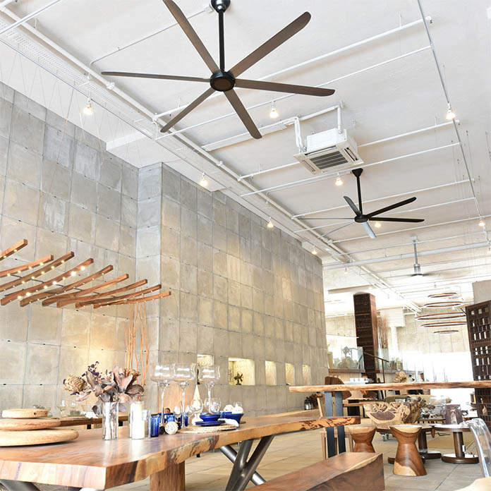 A restaurant can greatly benefit from our HVLS fans, which circulate heated or cooled air throughout the space for a comfortable, even temperature. 