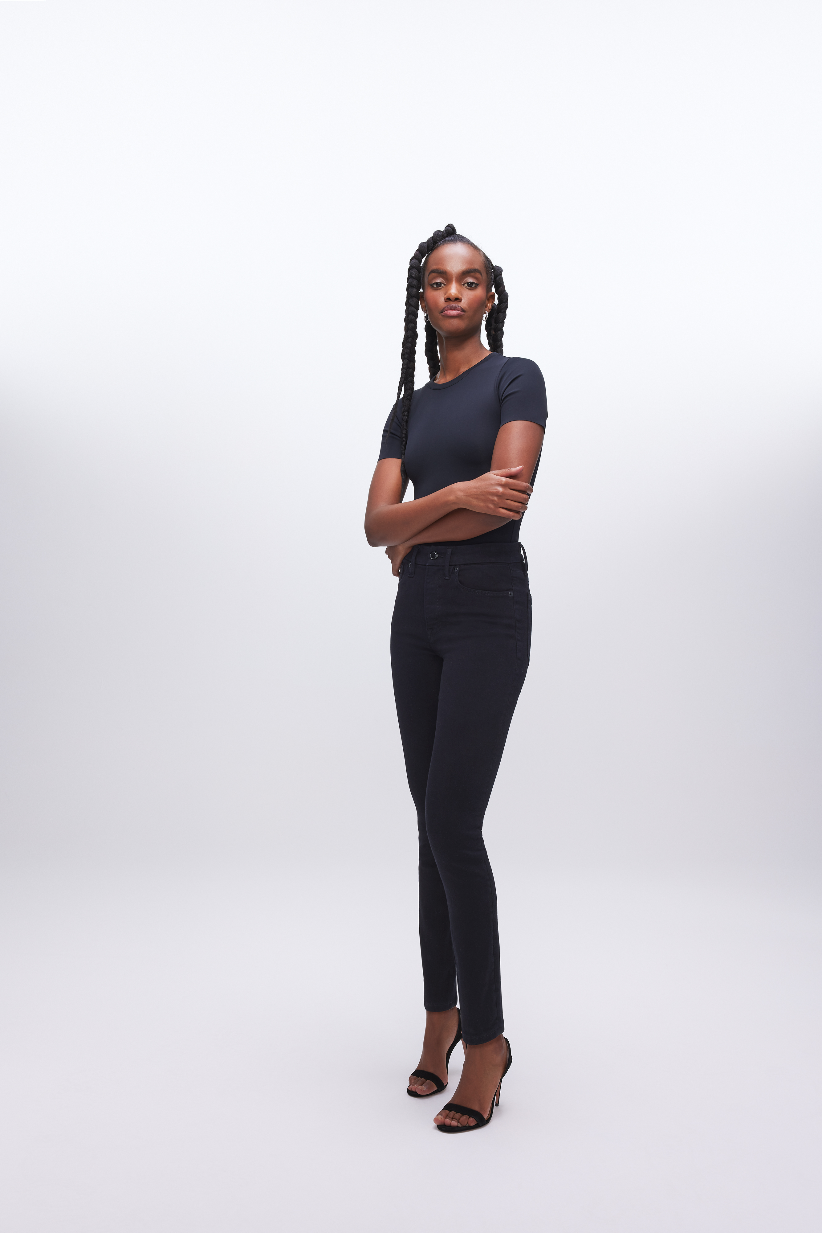 ALWAYS FITS GOOD LEGS JEANS in BLACK165 styled with our SUPER STRETCH BABY TEE in BLACK001, COTTON CROPPED LONG SLEEVE in BLACK001, or COTTON CROPPED TEE in BLACK001